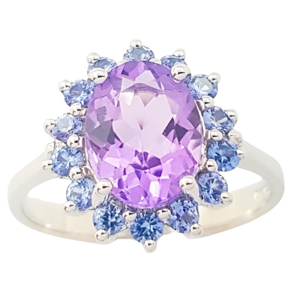 Amethyst with Blue Sapphire Ring set in 14K White Gold Settings For Sale