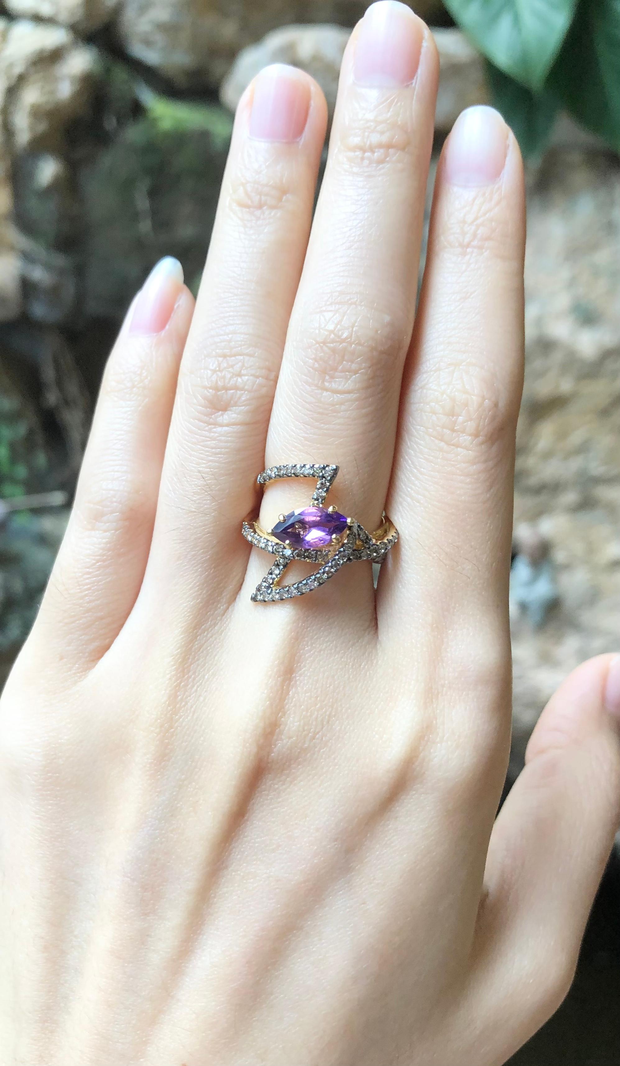 Amethyst with Brown Diamond Ring Set in 18 Karat Gold by Kavant & Sharart For Sale 3
