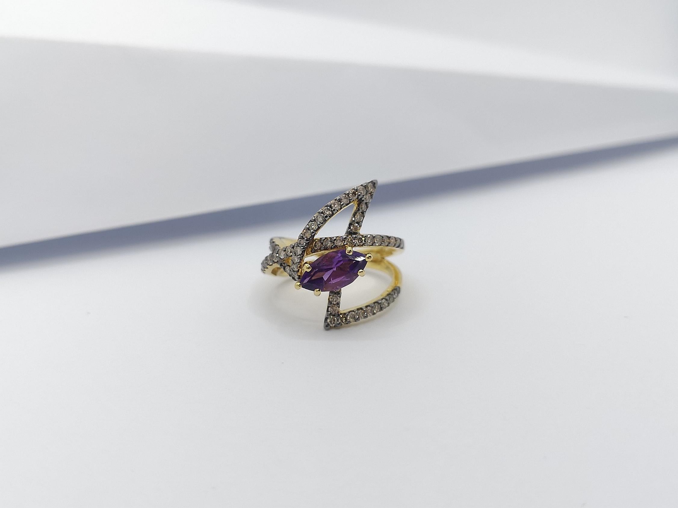 Amethyst with Brown Diamond Ring Set in 18 Karat Gold by Kavant & Sharart For Sale 6
