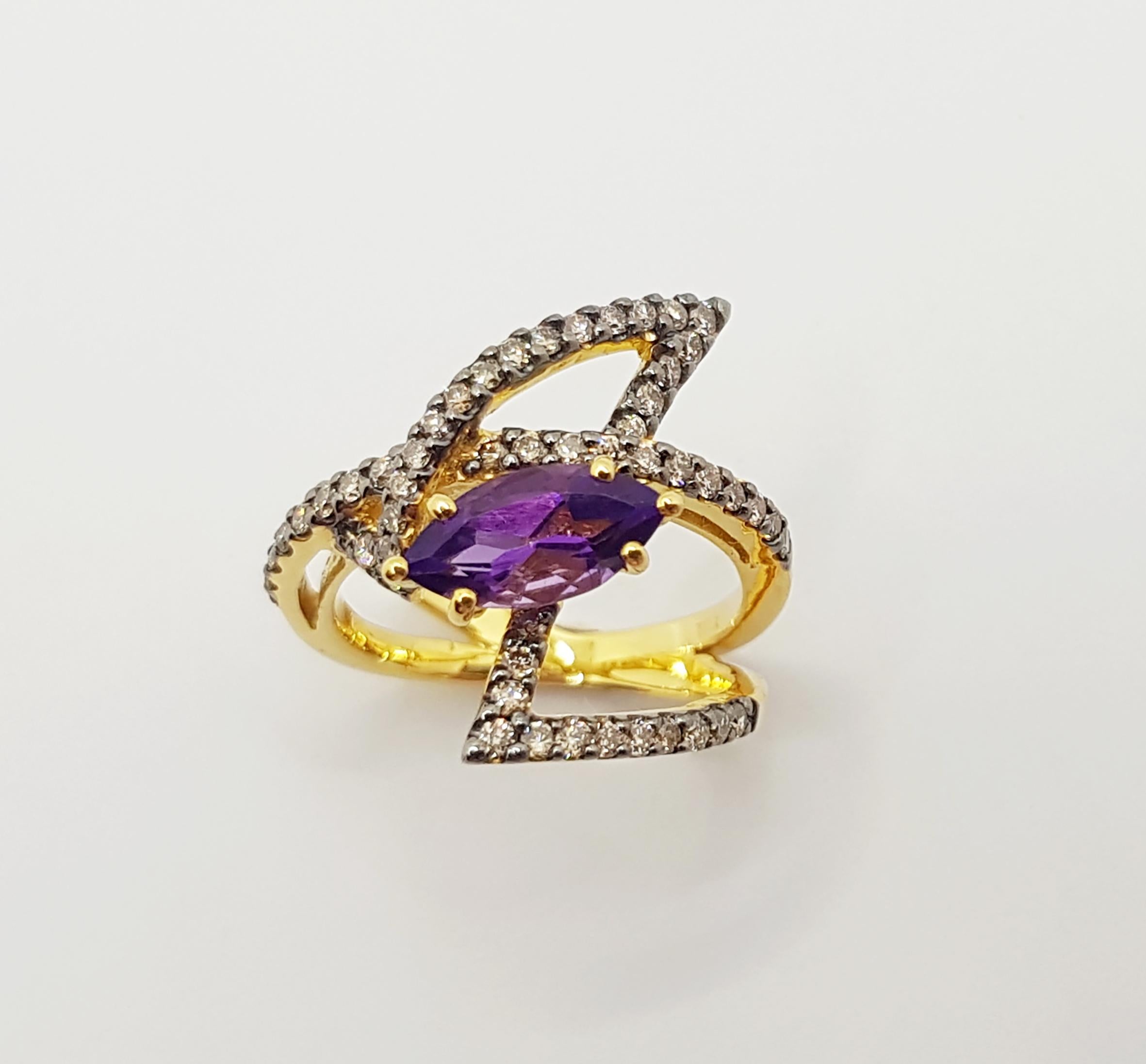 Amethyst with Brown Diamond Ring Set in 18 Karat Gold by Kavant & Sharart For Sale 9