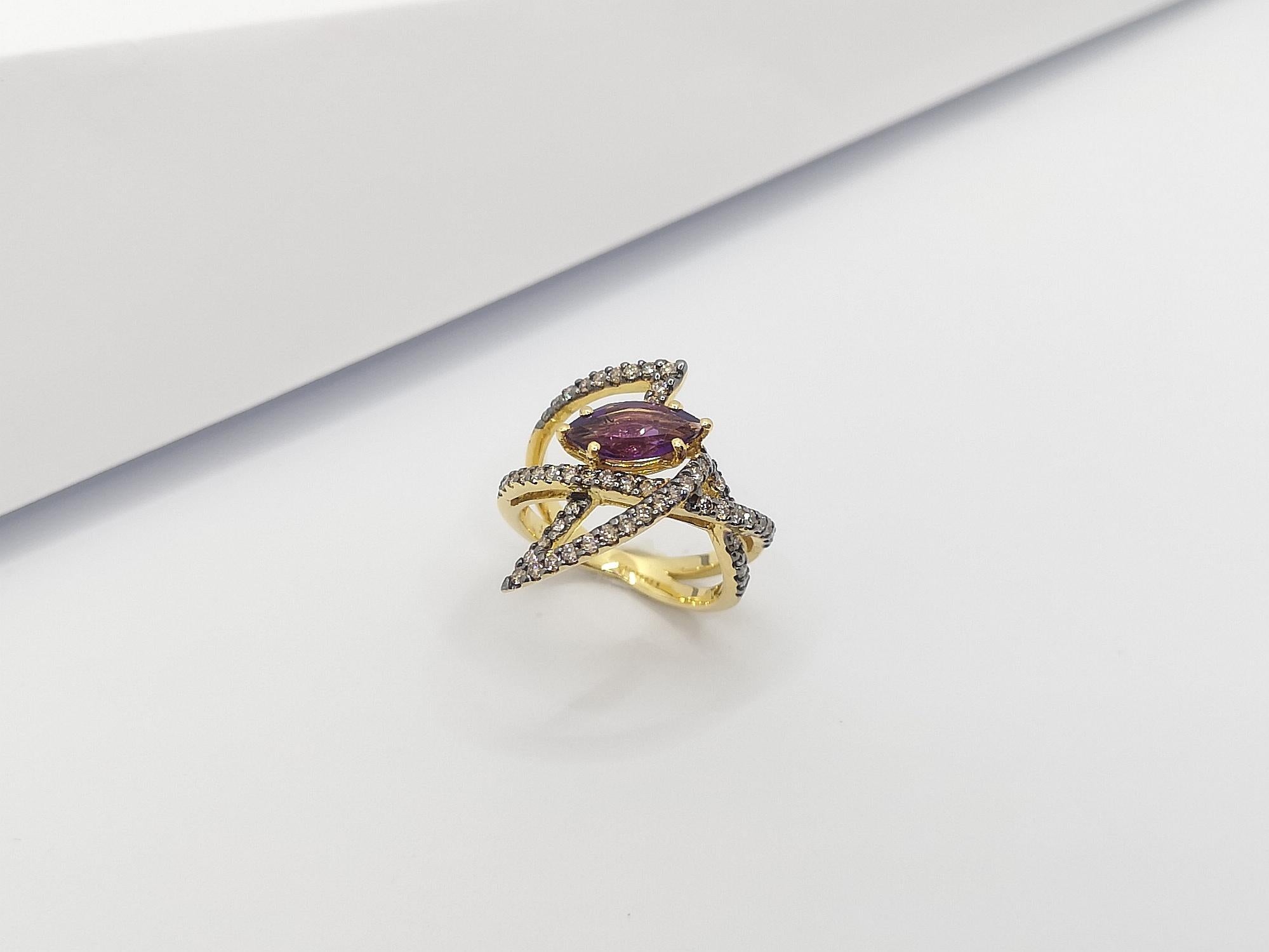 Amethyst with Brown Diamond Ring Set in 18 Karat Gold by Kavant & Sharart For Sale 10