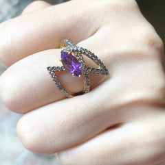 Amethyst with Brown Diamond Ring Set in 18 Karat Gold by Kavant & Sharart