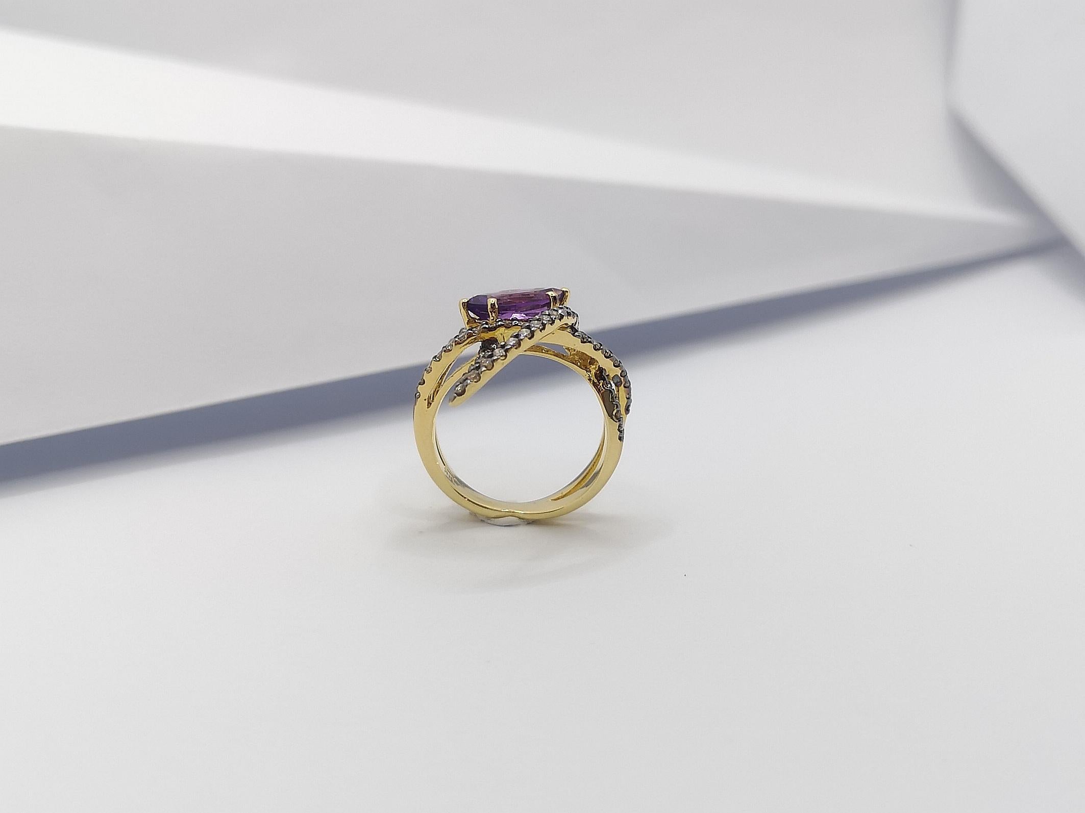 Amethyst with Brown Diamond Ring Set in 18 Karat Gold by Kavant & Sharart For Sale 13