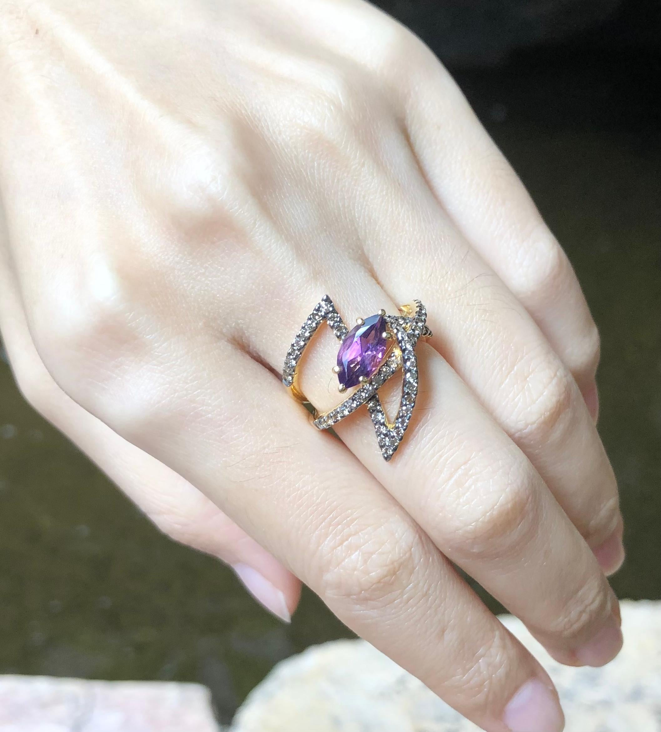 Amethyst with Brown Diamond Ring Set in 18 Karat Gold by Kavant & Sharart For Sale 2