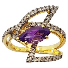 Amethyst with Brown Diamond Ring Set in 18 Karat Gold by Kavant & Sharart