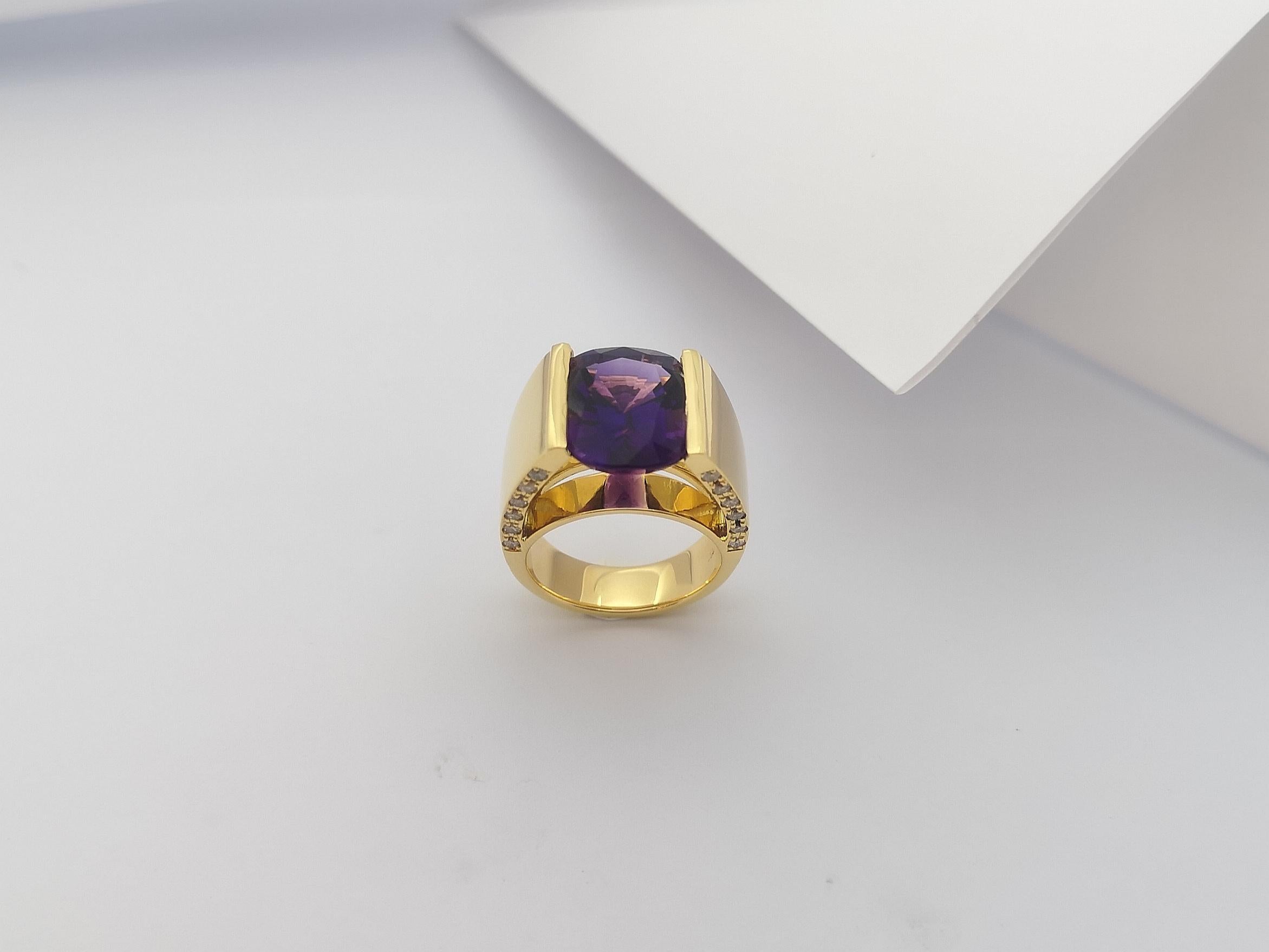 Amethyst with Brown Diamond Ring Set in 18 Karat Gold Settings For Sale 5