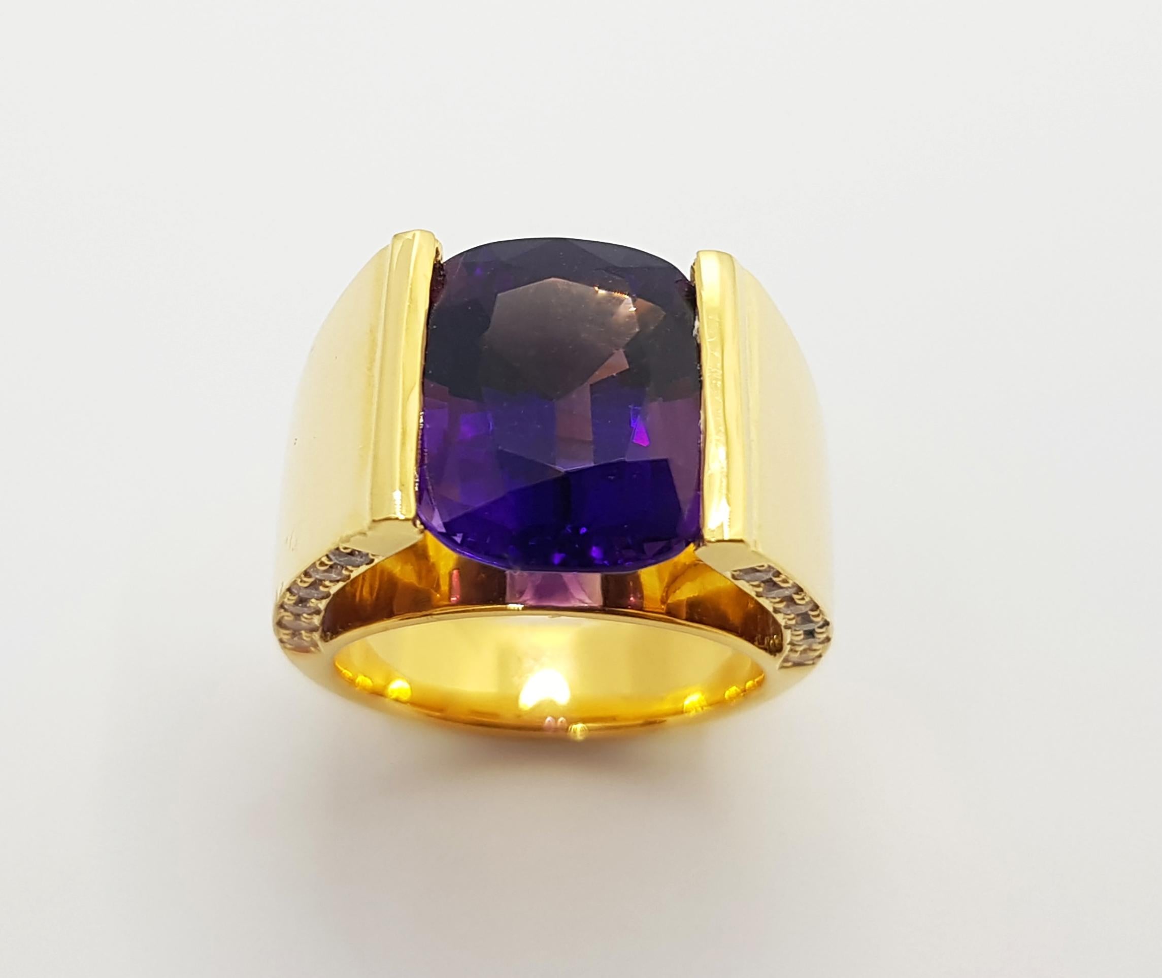 Amethyst with Brown Diamond Ring Set in 18 Karat Gold Settings For Sale 10