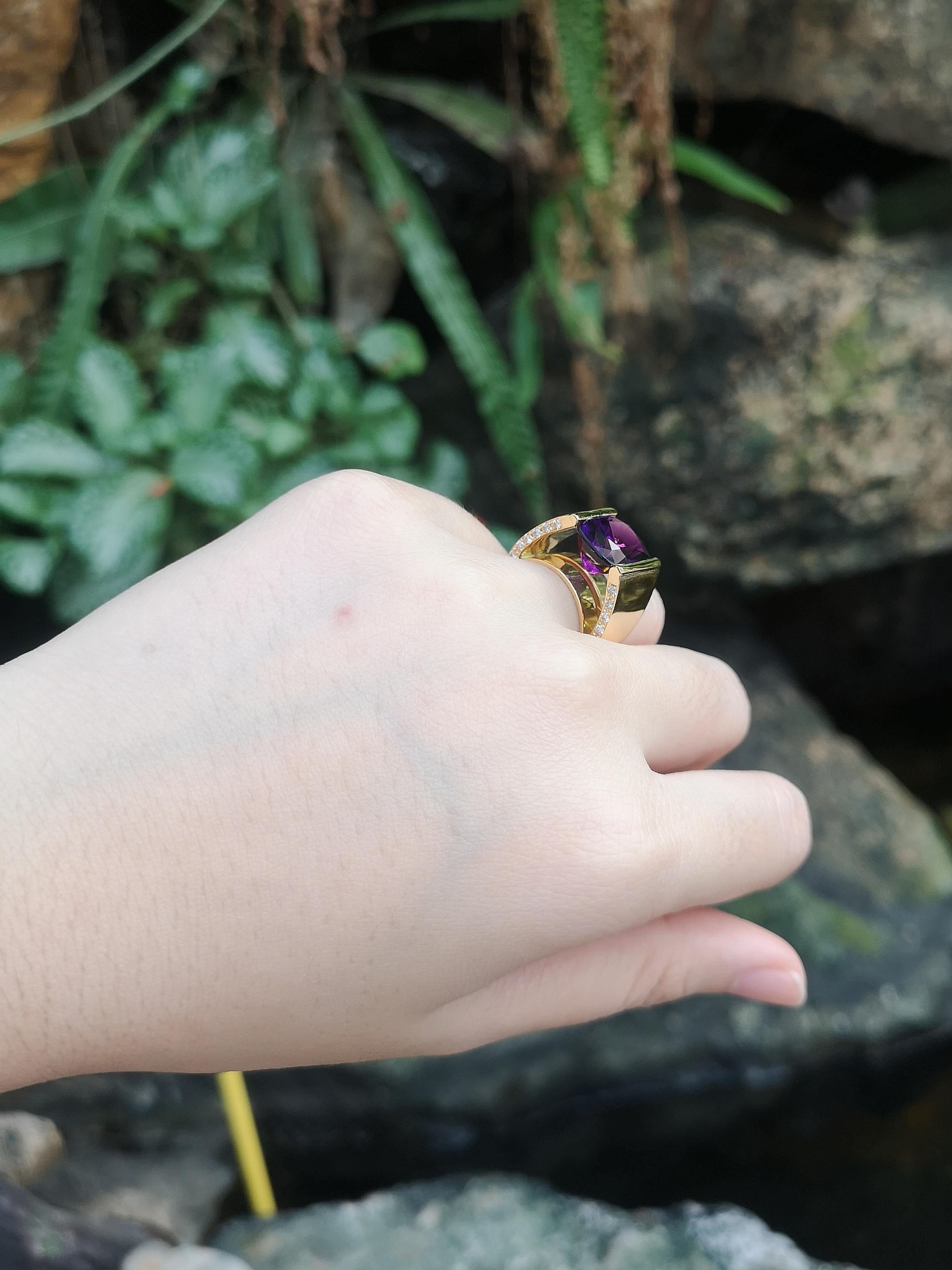 Taille mixte Bague en or 18 carats ornée d'une améthyste et d'un diamant Brown en vente