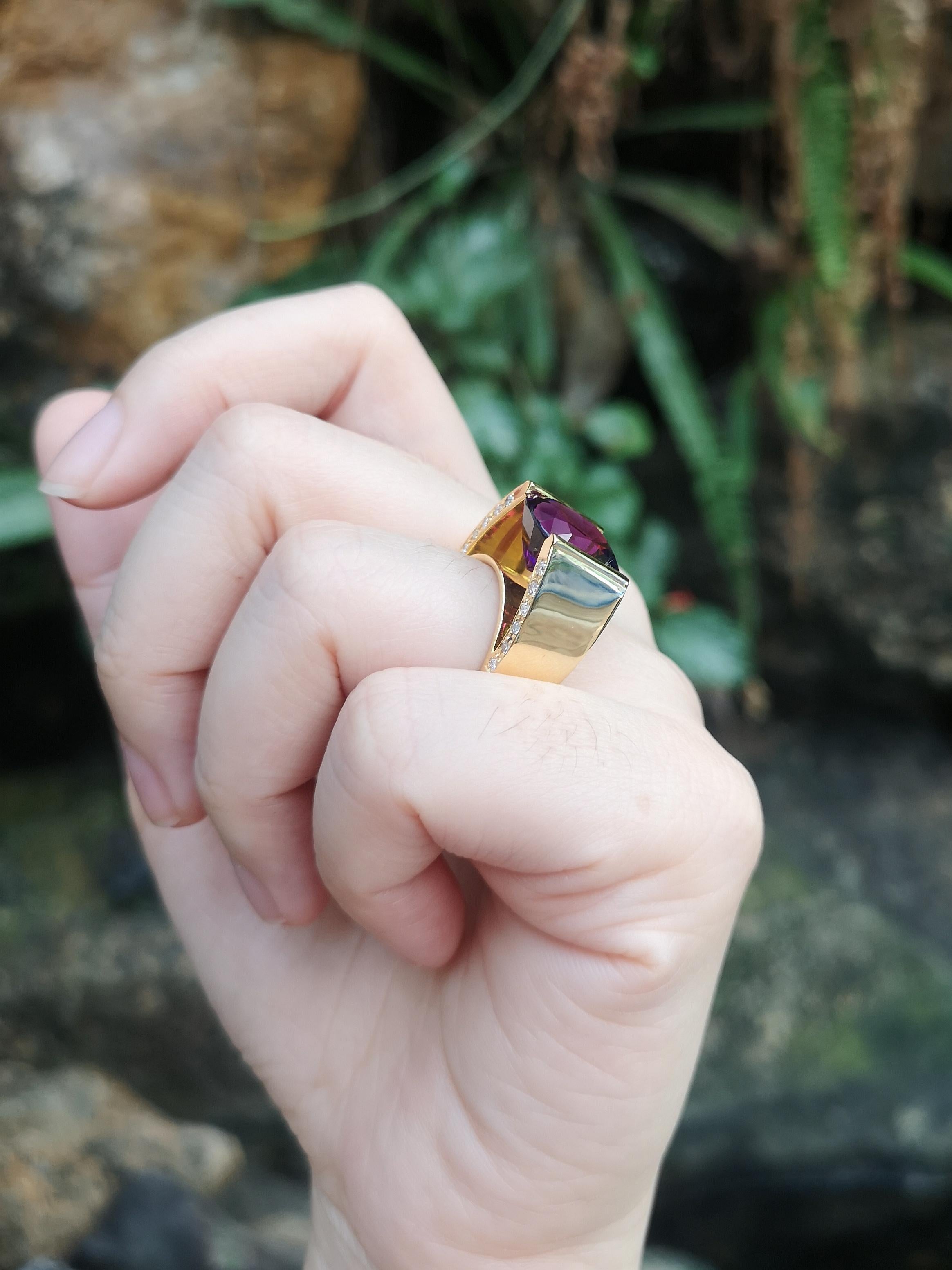 Mixed Cut Amethyst with Brown Diamond Ring Set in 18 Karat Gold Settings For Sale
