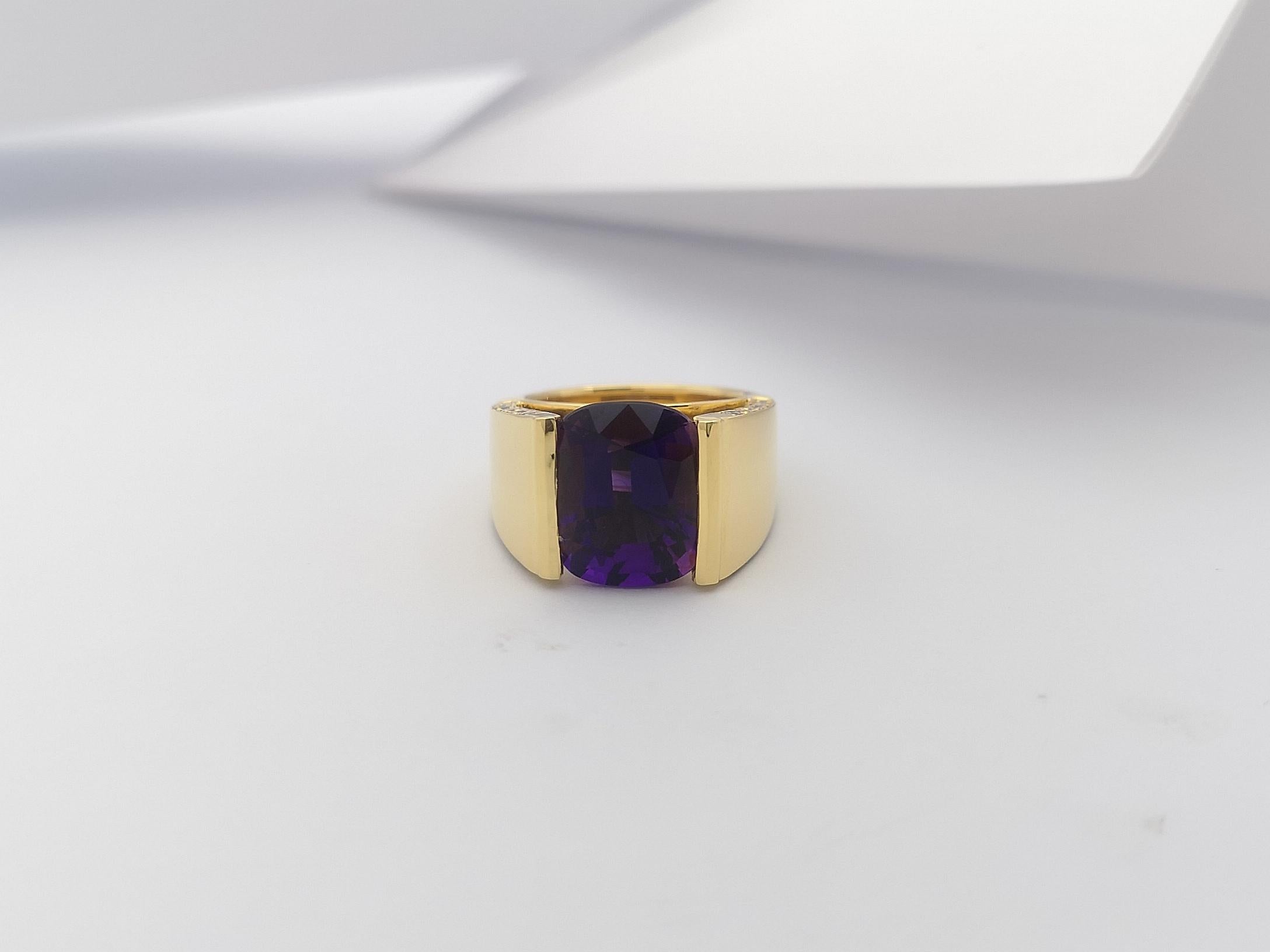 Women's or Men's Amethyst with Brown Diamond Ring Set in 18 Karat Gold Settings For Sale