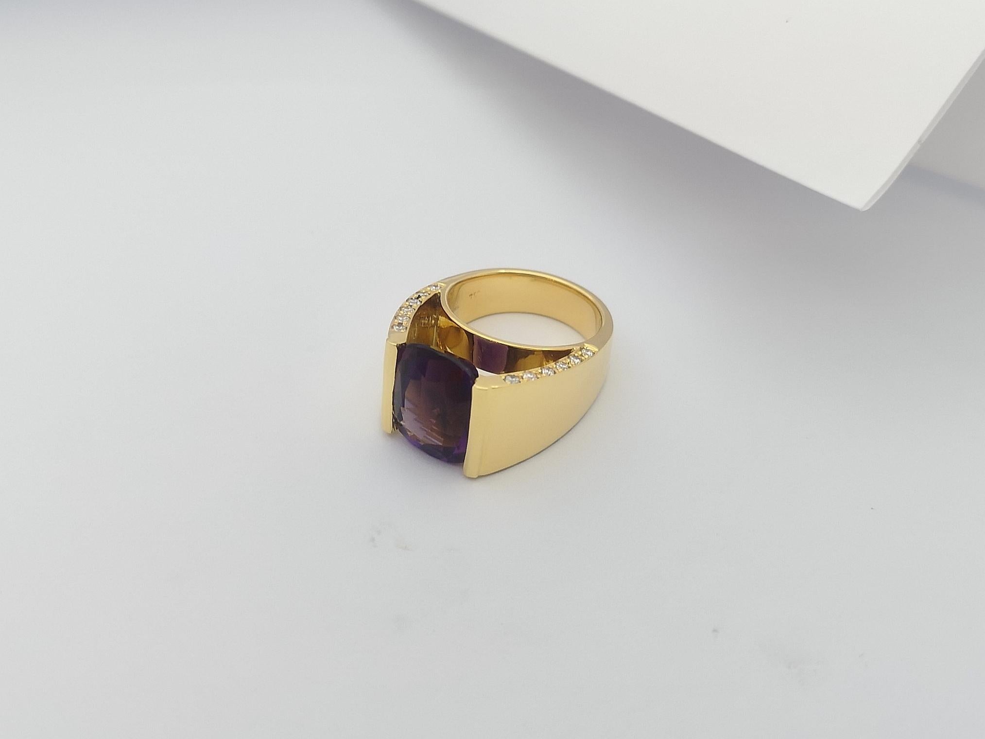 Amethyst with Brown Diamond Ring Set in 18 Karat Gold Settings For Sale 2