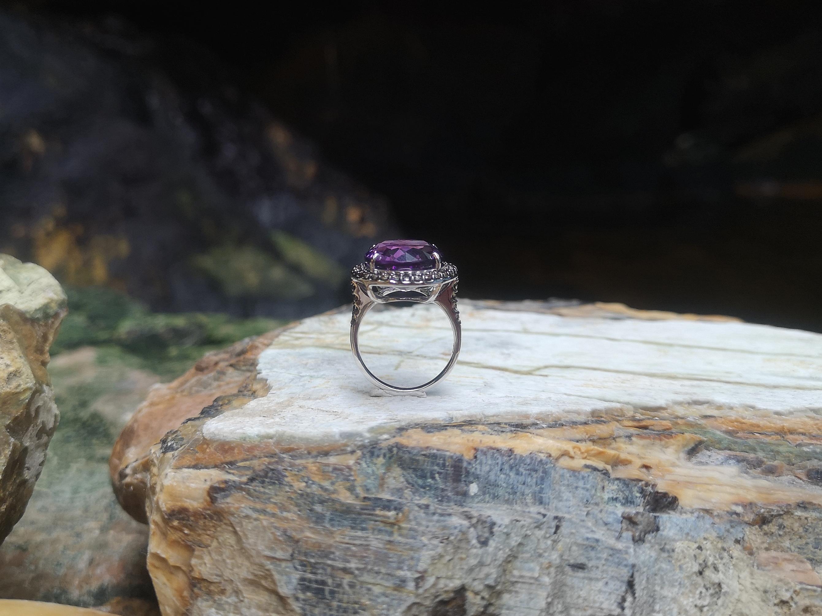 Amethyst with Brown Diamond Ring Set in 18 Karat White Gold Settings For Sale 5