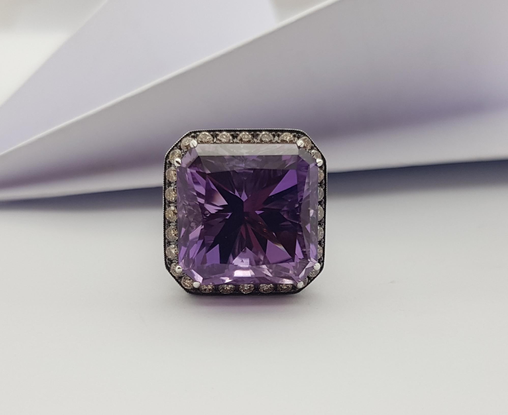 Amethyst with Brown Diamond Ring Set in 18 Karat White Gold Settings For Sale 6