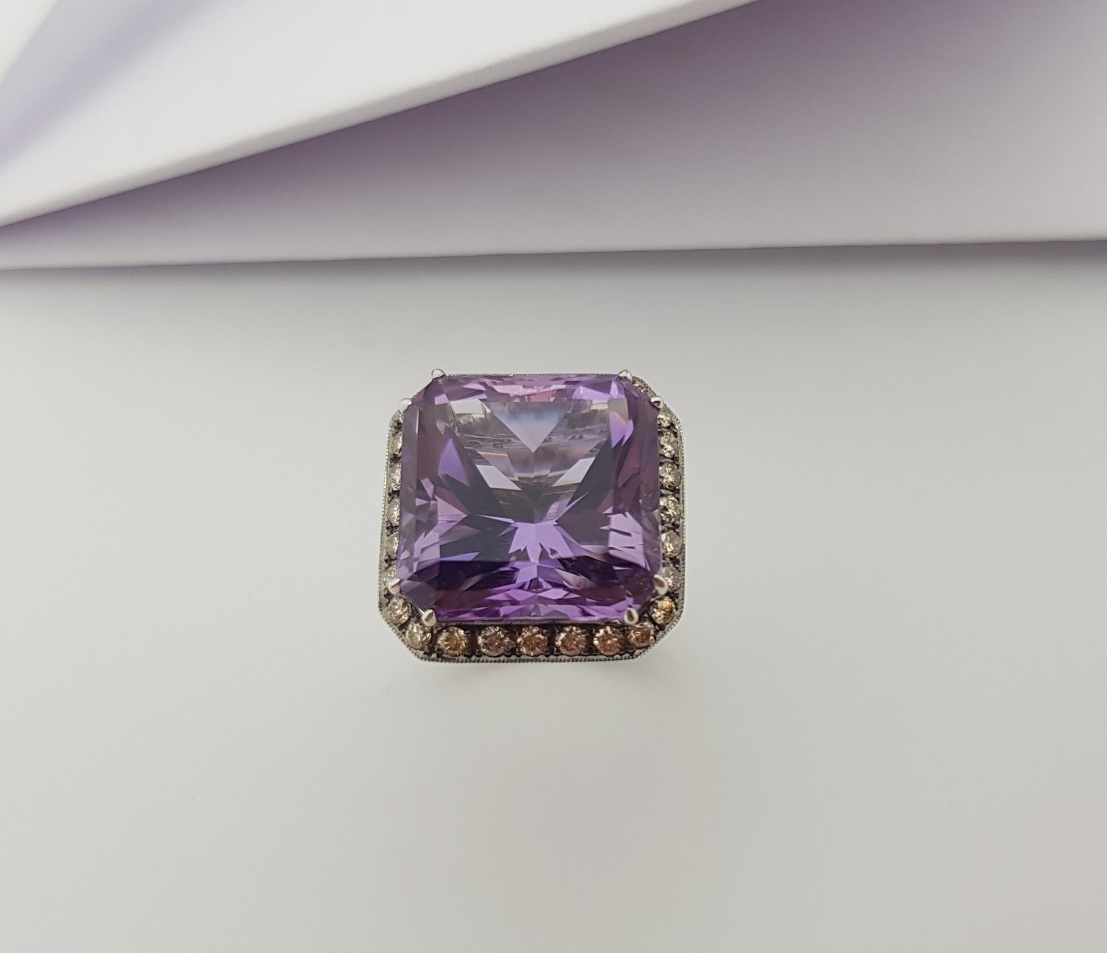 Amethyst with Brown Diamond Ring Set in 18 Karat White Gold Settings For Sale 10