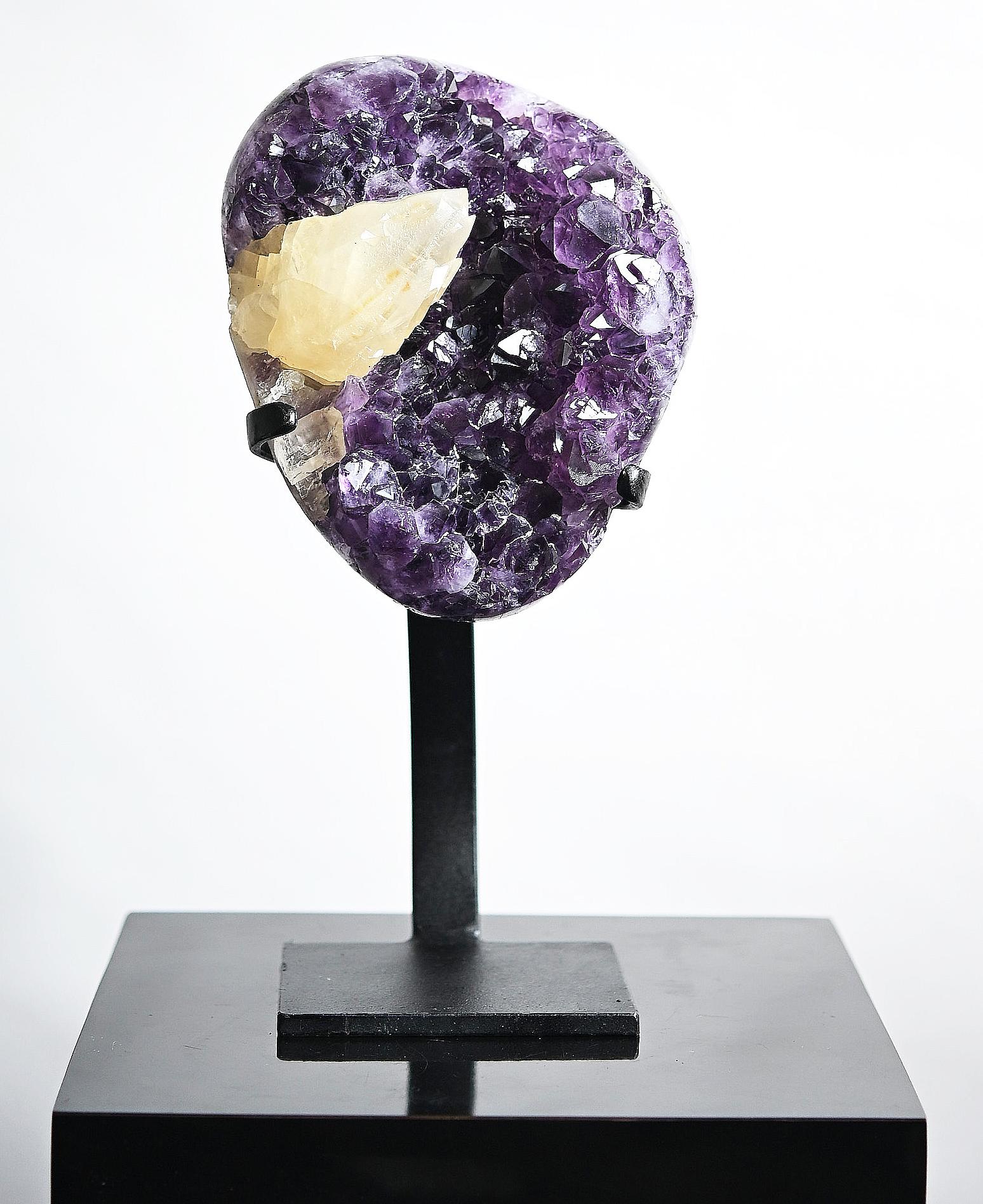 Contemporary Amethyst with Calcite Geode Natural Specimen, 8.8 LBS on Stand