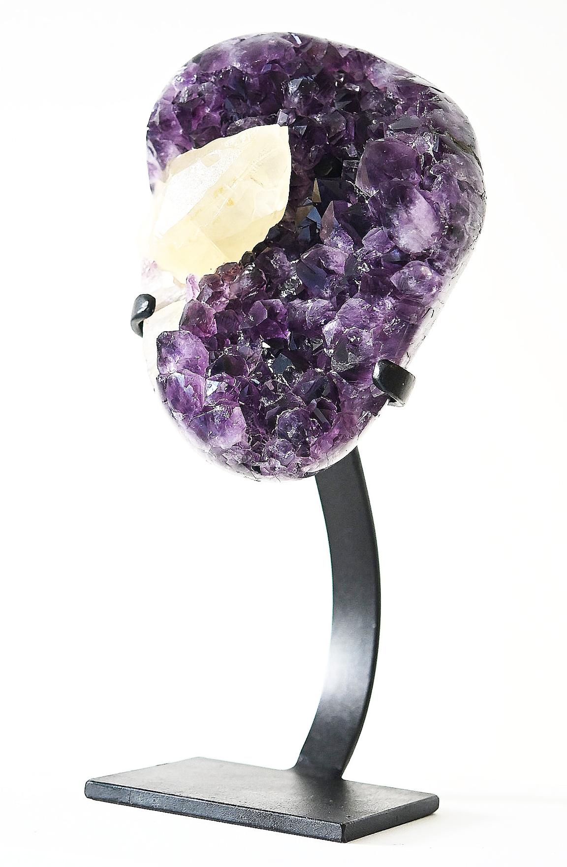 Amethyst with Calcite Geode Natural Specimen, 8.8 LBS on Stand 2