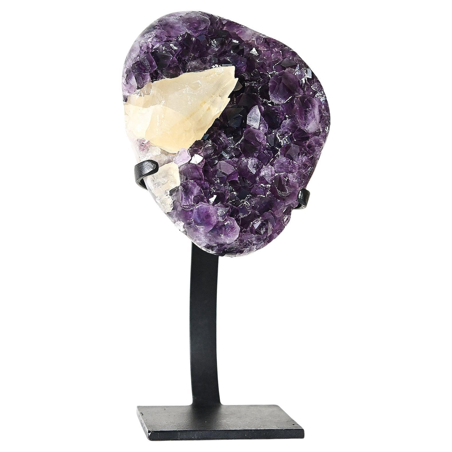 Amethyst with Calcite Geode Natural Specimen, 8.8 LBS on Stand