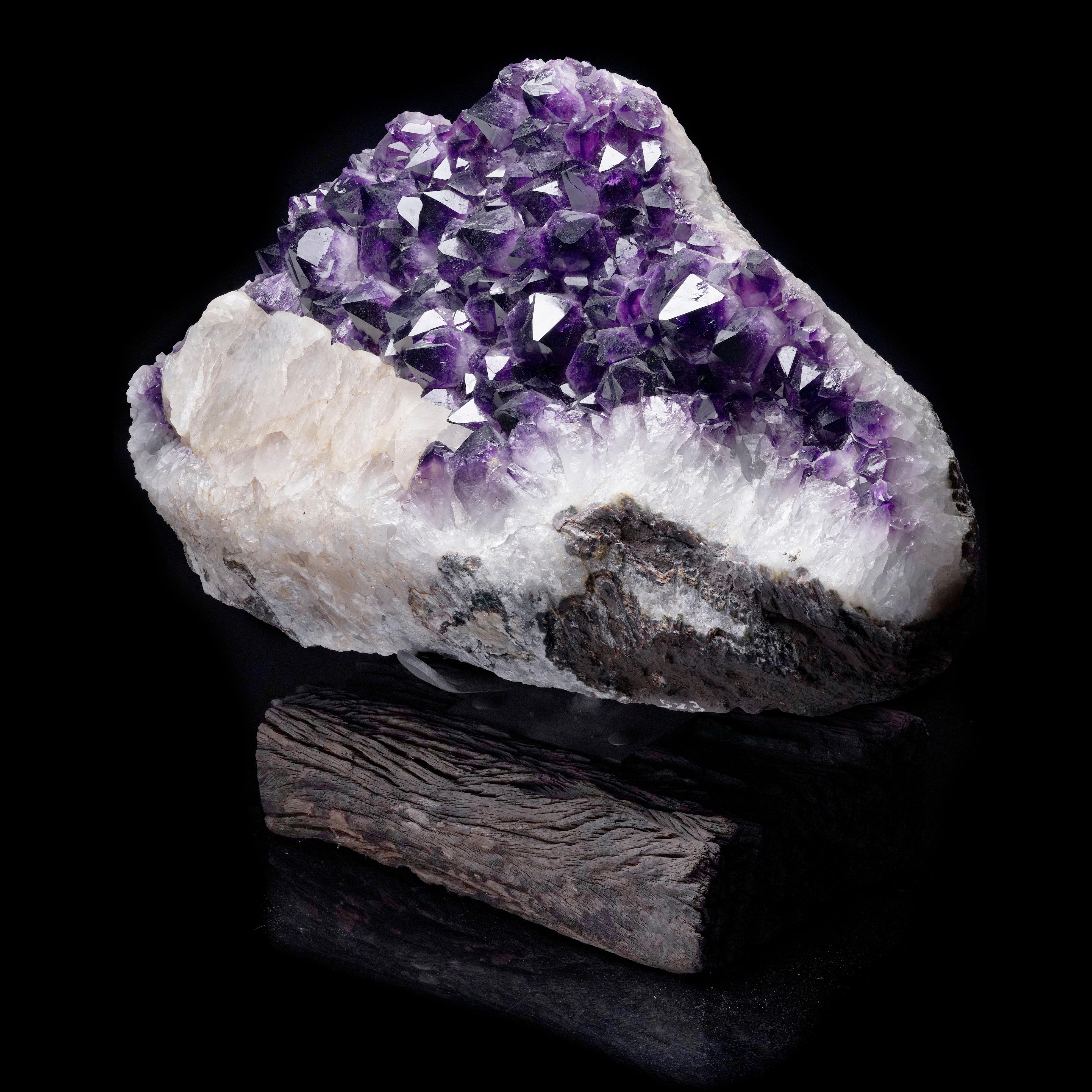 Amethyst with Calcite on Stand In New Condition For Sale In New York, NY