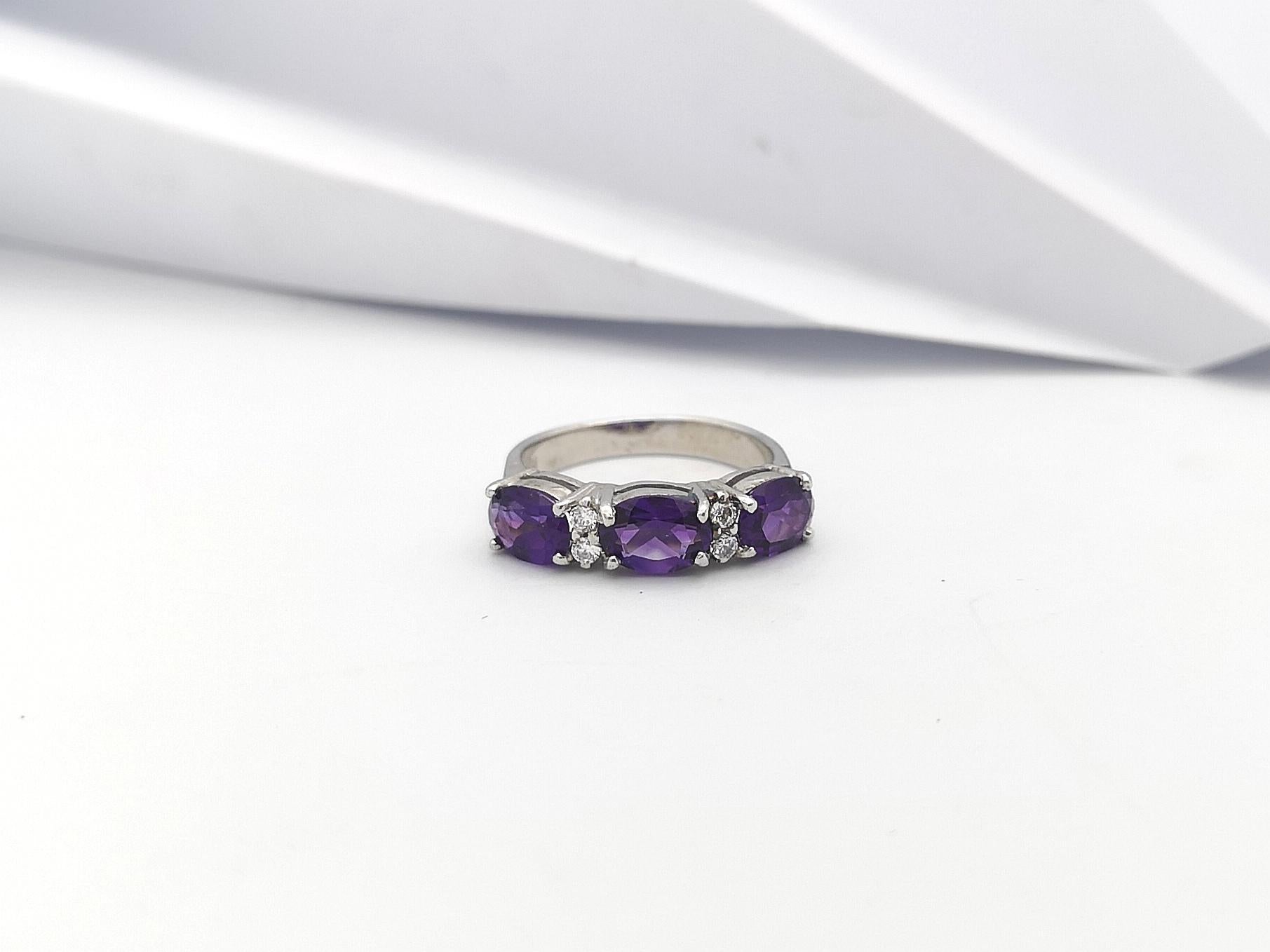 Amethyst with Cubic Zirconia Ring set in Silver Settings For Sale 3