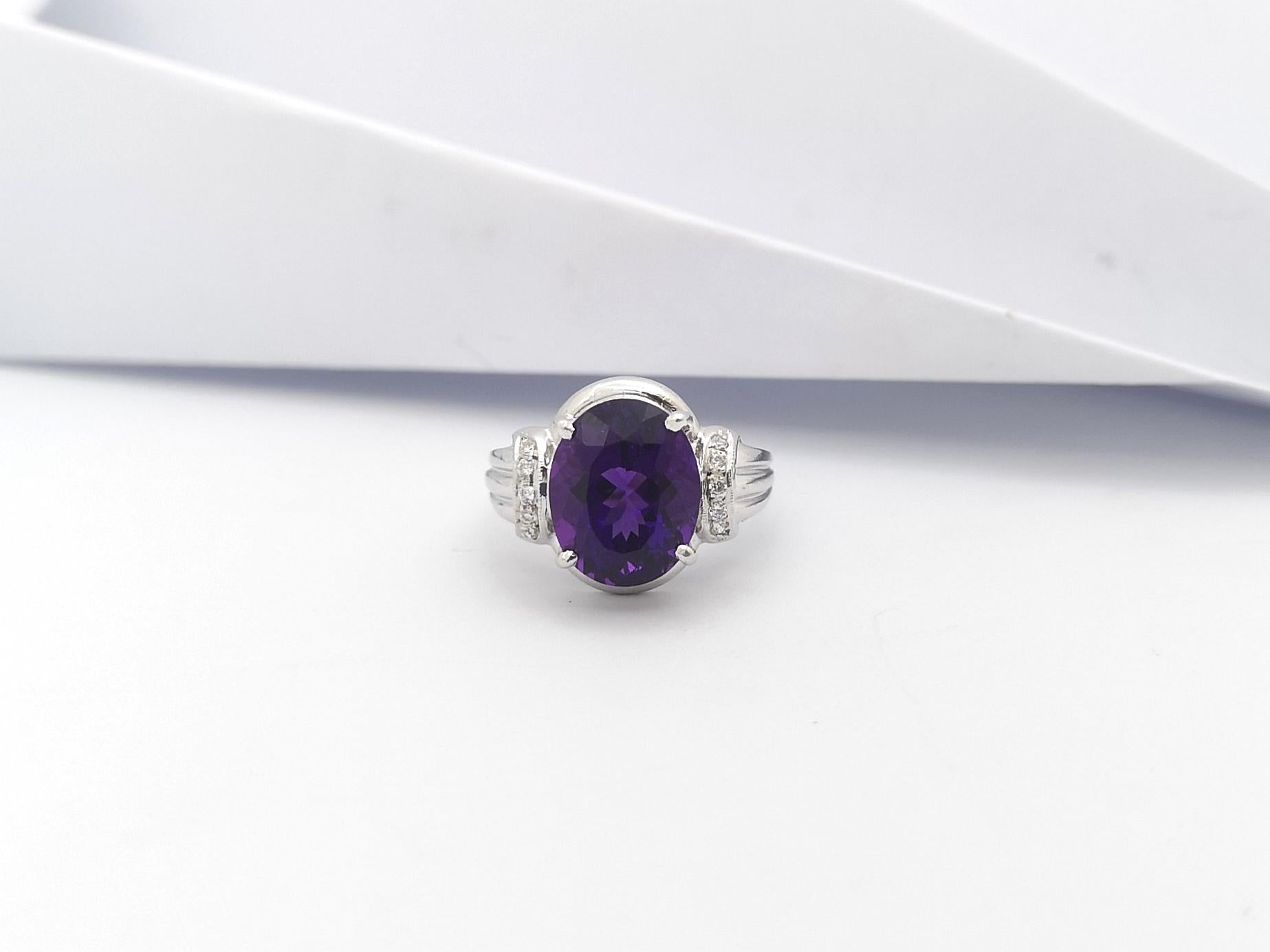 Ring mit Amethyst und kubischem Zirkon in Silberfassung im Angebot 4