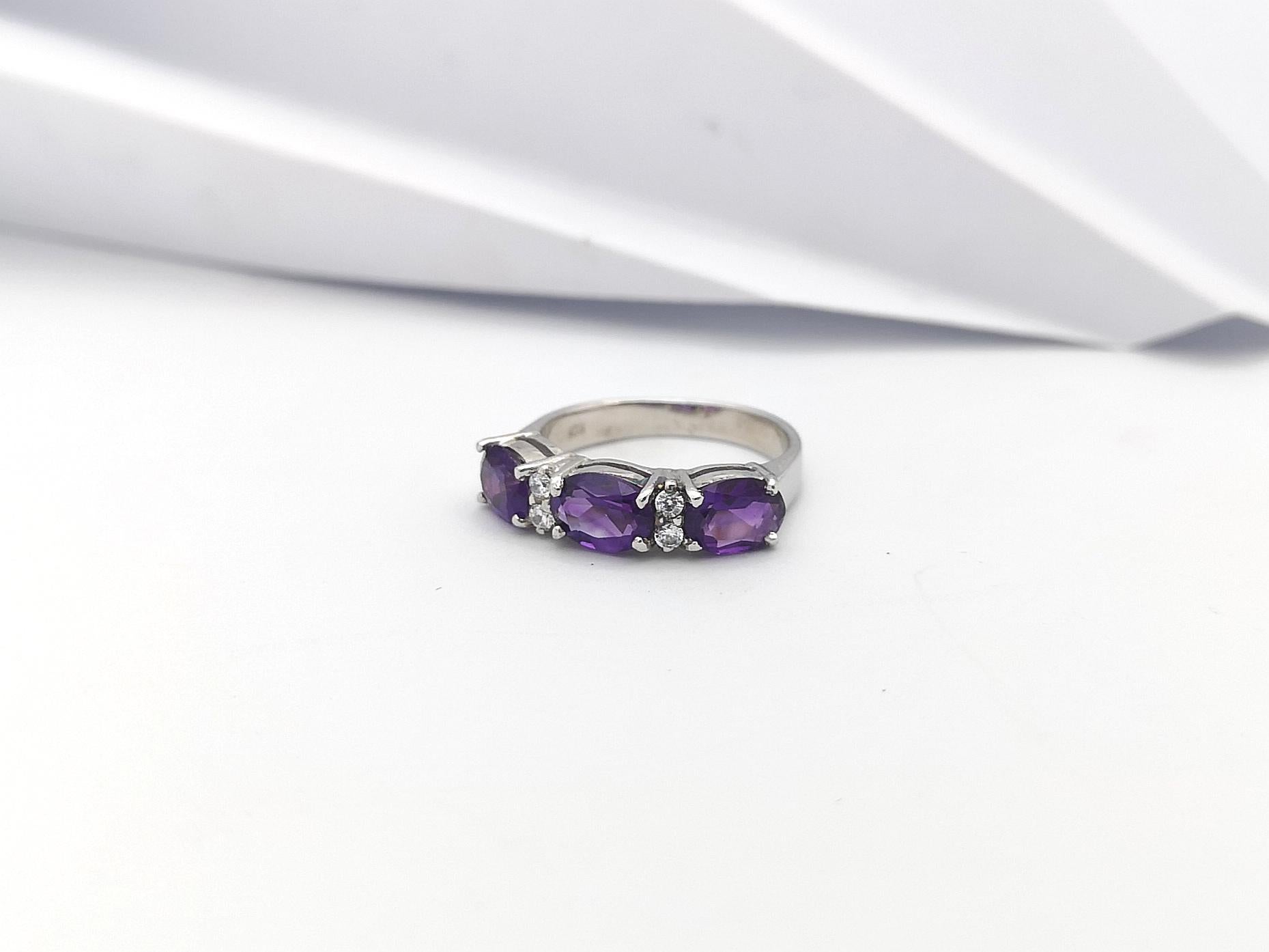 Amethyst with Cubic Zirconia Ring set in Silver Settings For Sale 4