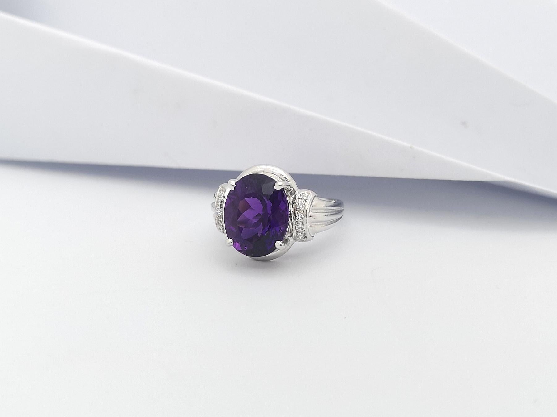Ring mit Amethyst und kubischem Zirkon in Silberfassung im Angebot 5
