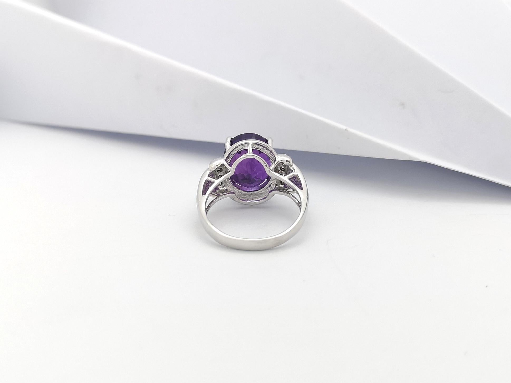 Ring mit Amethyst und kubischem Zirkon in Silberfassung im Angebot 6