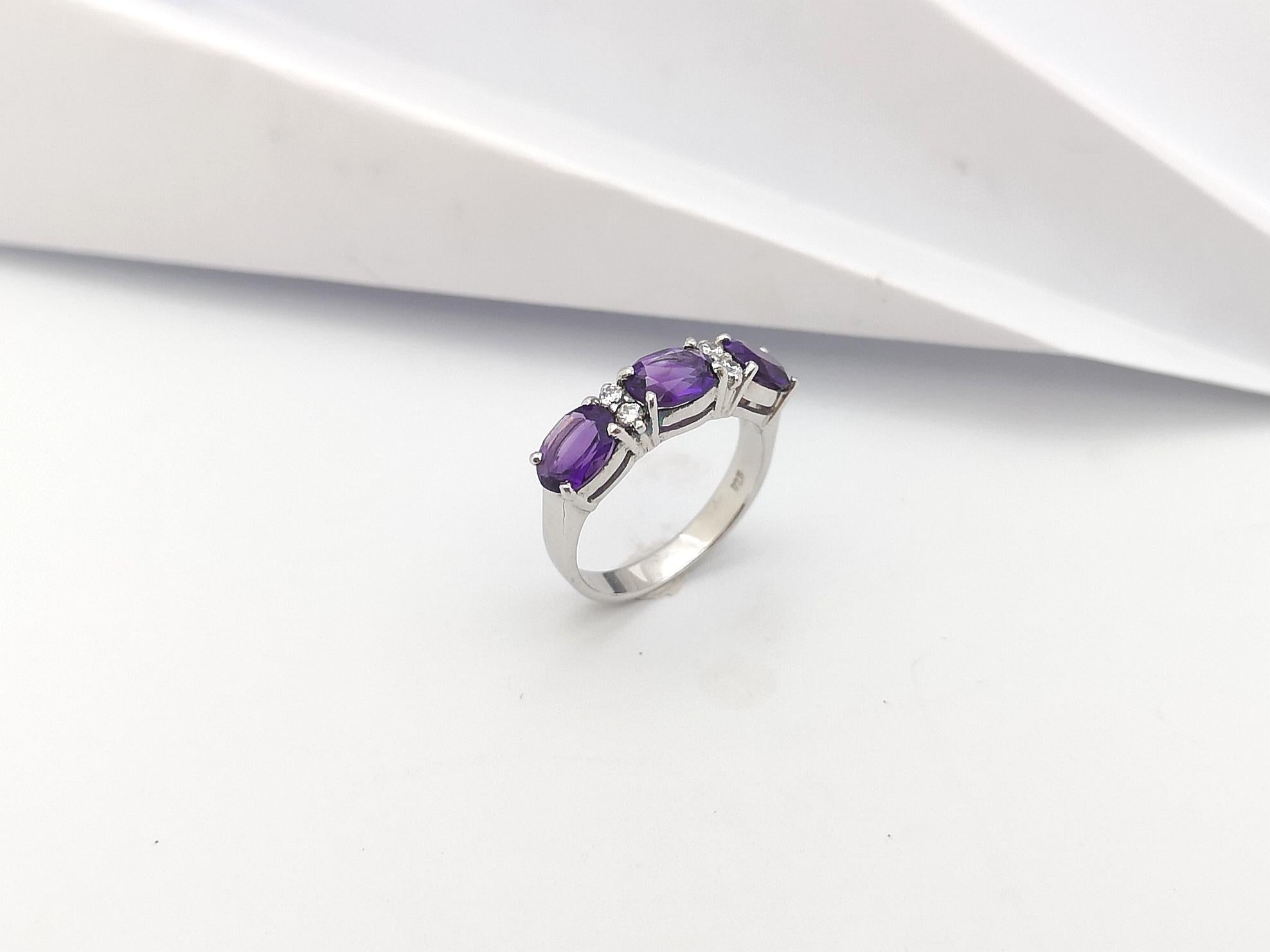 Amethyst with Cubic Zirconia Ring set in Silver Settings For Sale 7