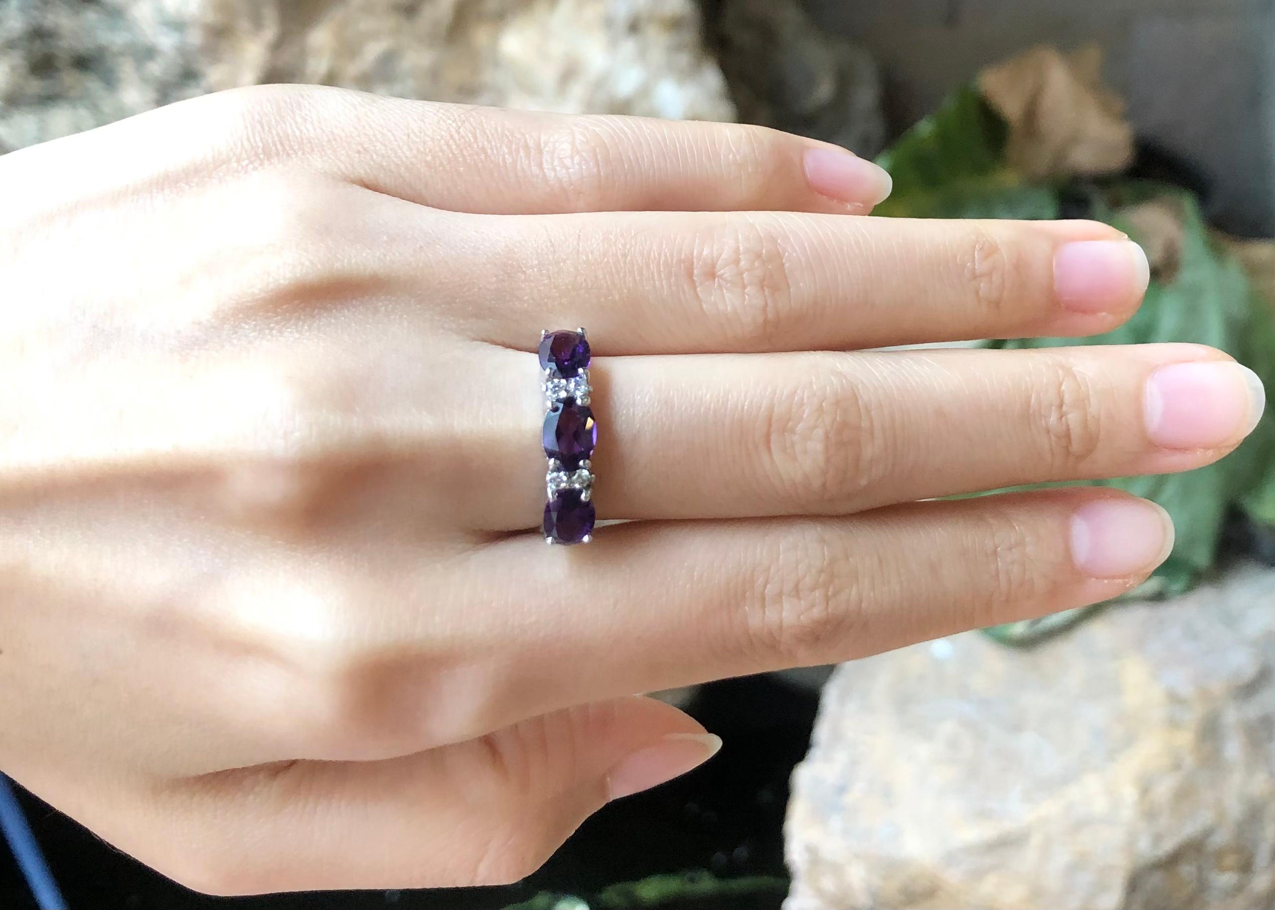 Oval Cut Amethyst with Cubic Zirconia Ring set in Silver Settings For Sale