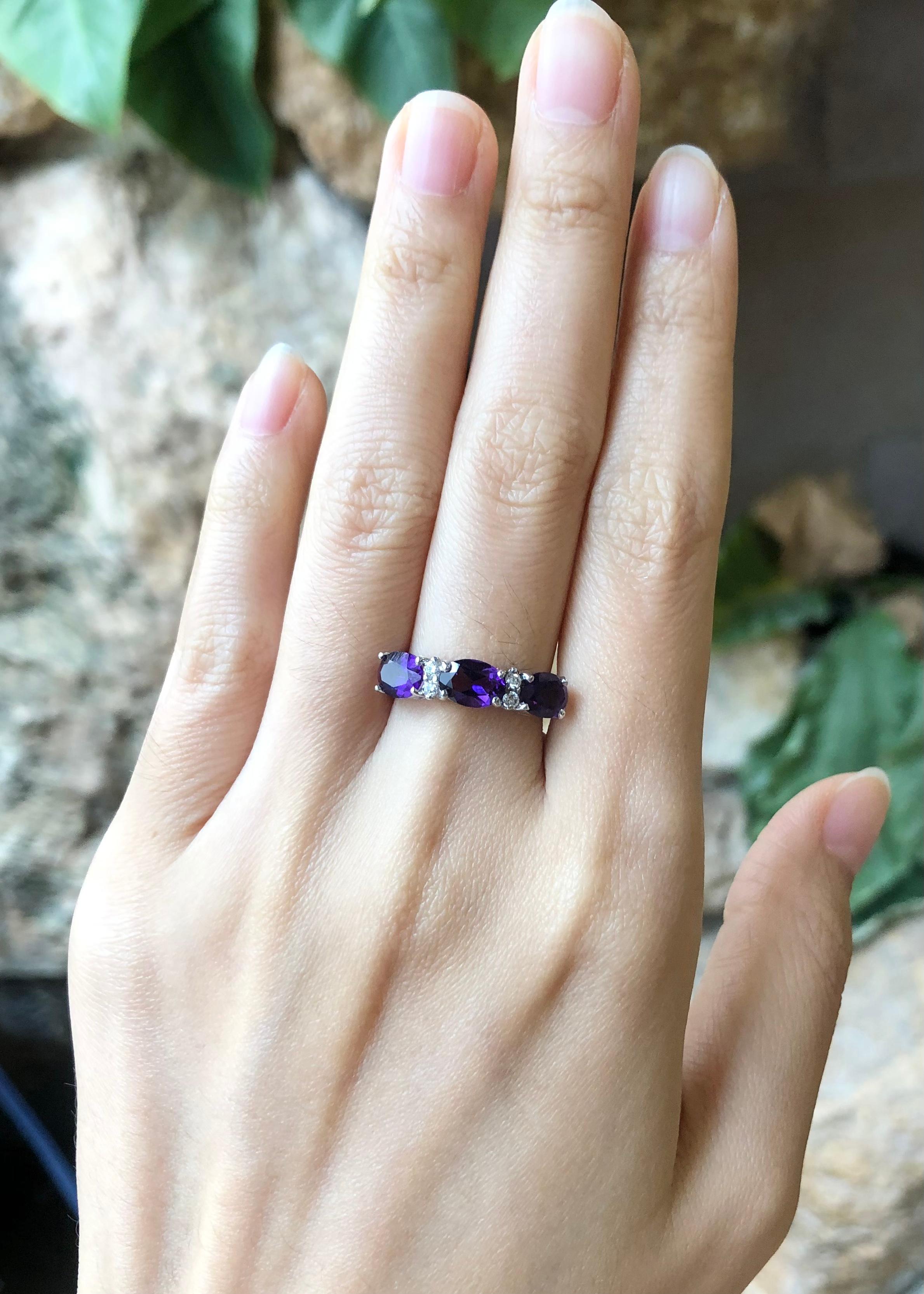 Women's Amethyst with Cubic Zirconia Ring set in Silver Settings For Sale