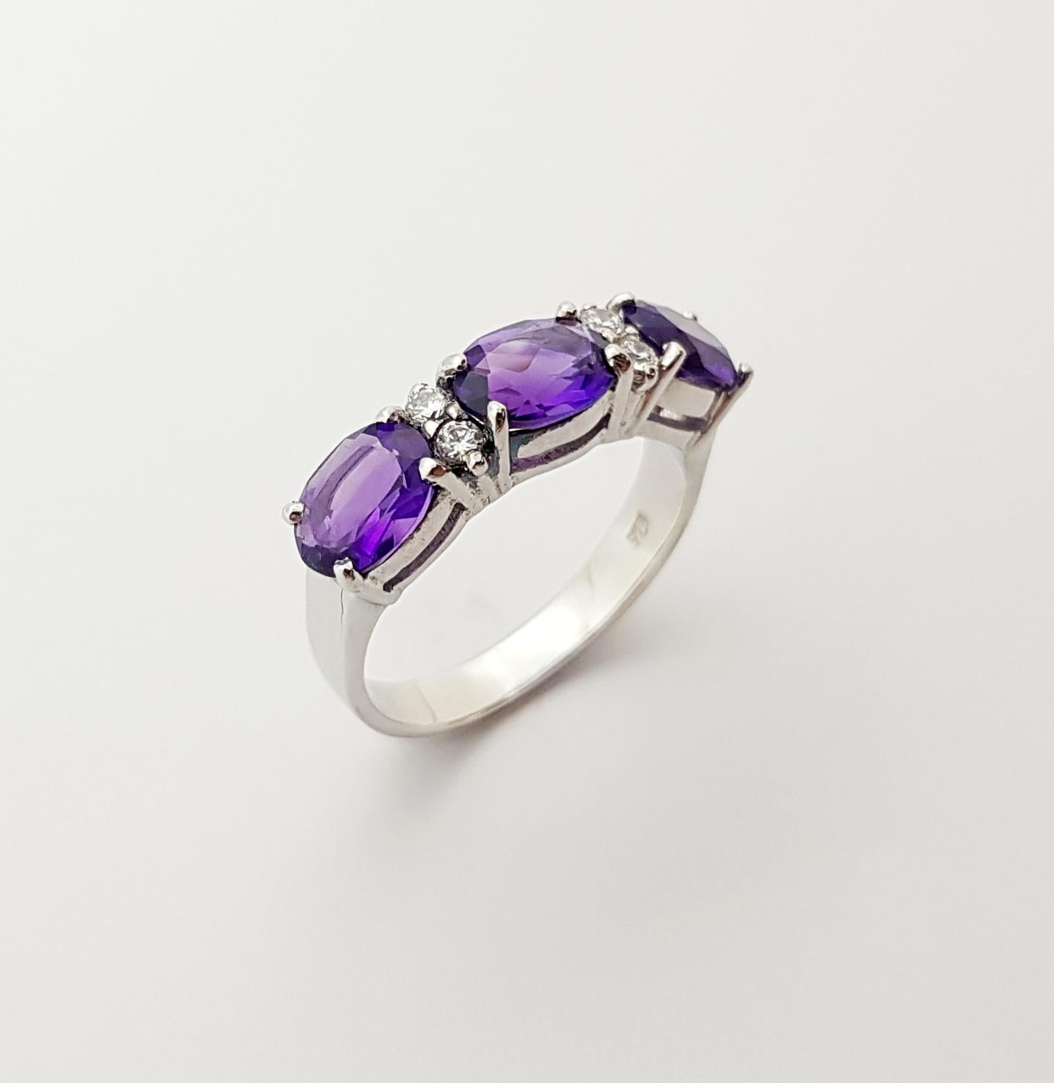 Amethyst with Cubic Zirconia Ring set in Silver Settings For Sale 1