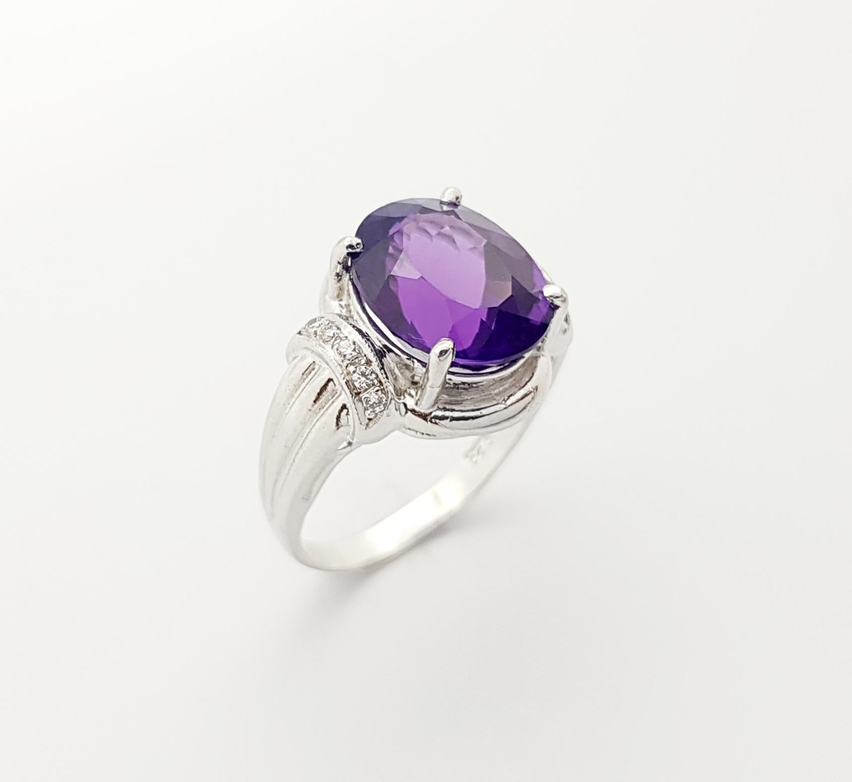 Ring mit Amethyst und kubischem Zirkon in Silberfassung im Angebot 2