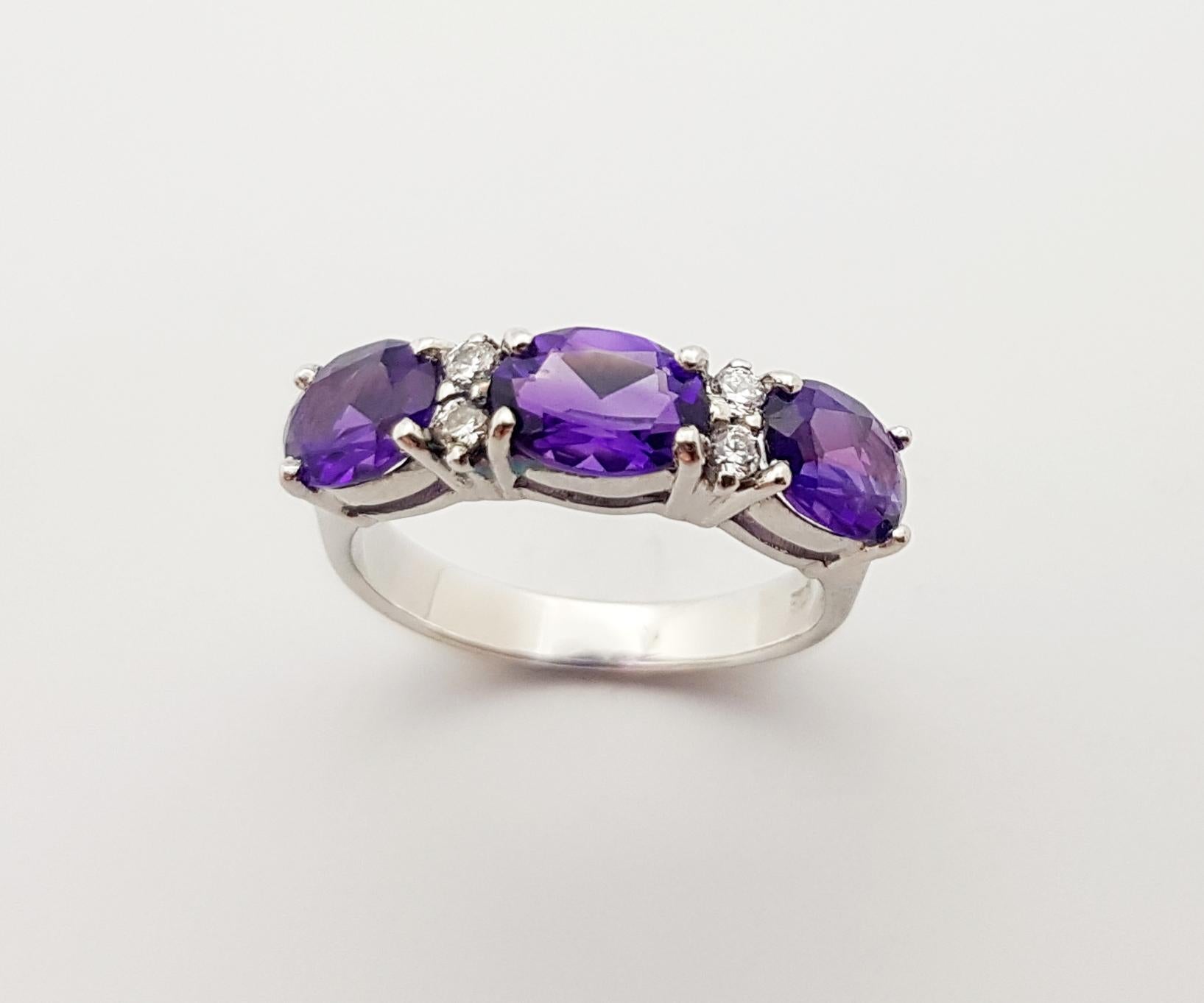Amethyst with Cubic Zirconia Ring set in Silver Settings For Sale 2