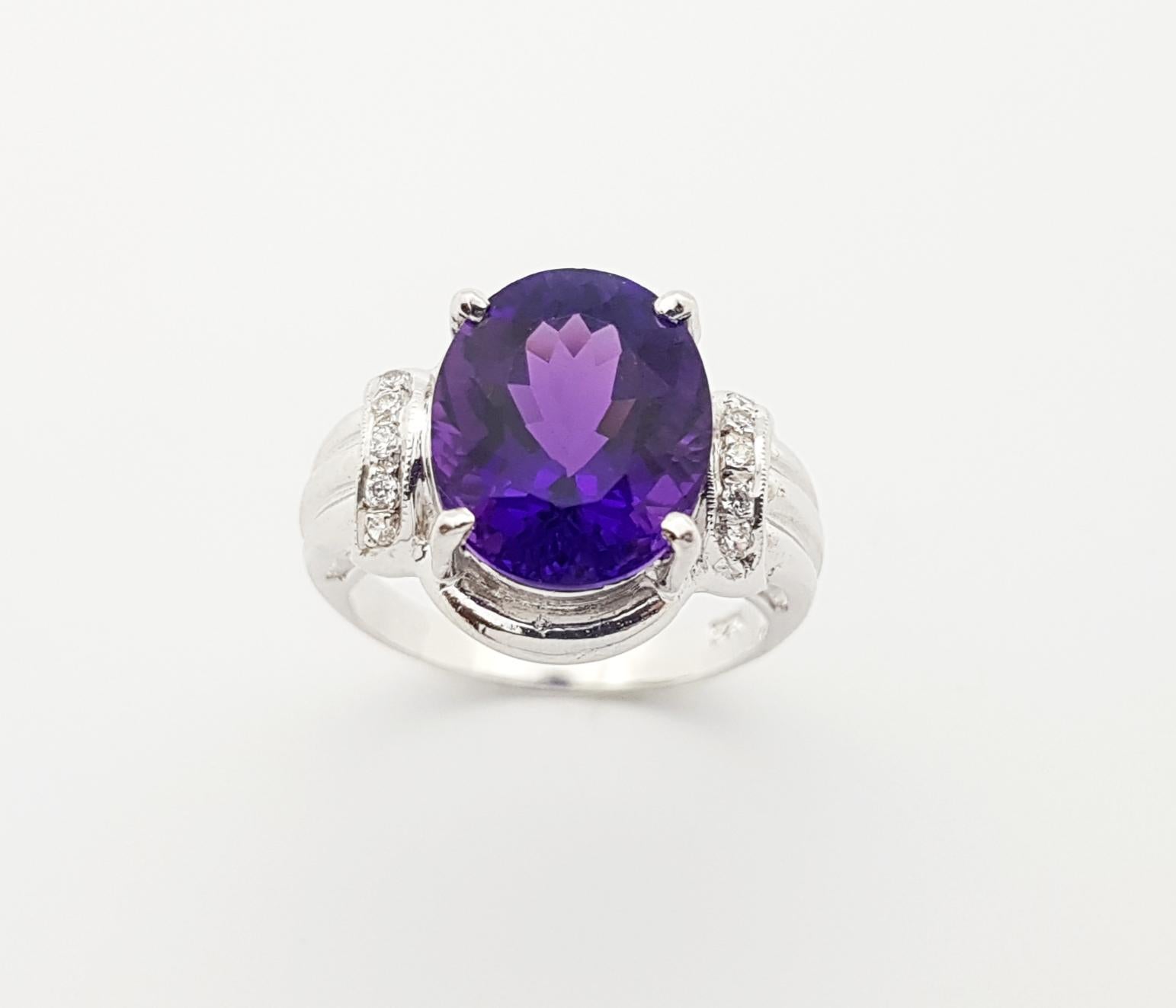 Ring mit Amethyst und kubischem Zirkon in Silberfassung im Angebot 3