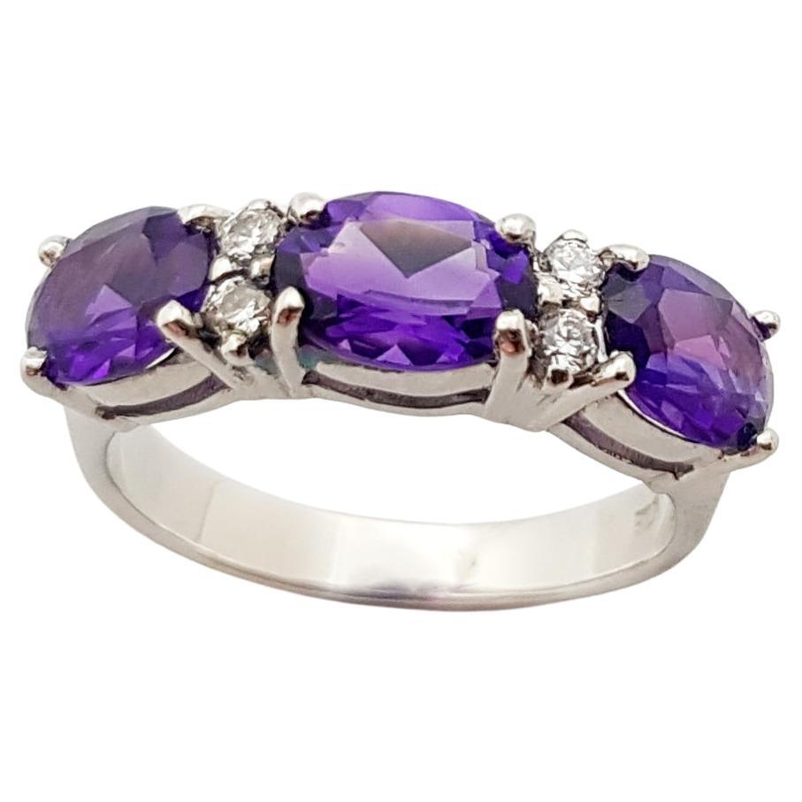 Amethyst with Cubic Zirconia Ring set in Silver Settings For Sale