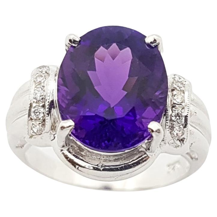 Amethyst with Cubic Zirconia Ring set in Silver Settings