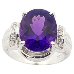 Vintage Amethyst with Cubic Zirconia Ring set in Silver Settings