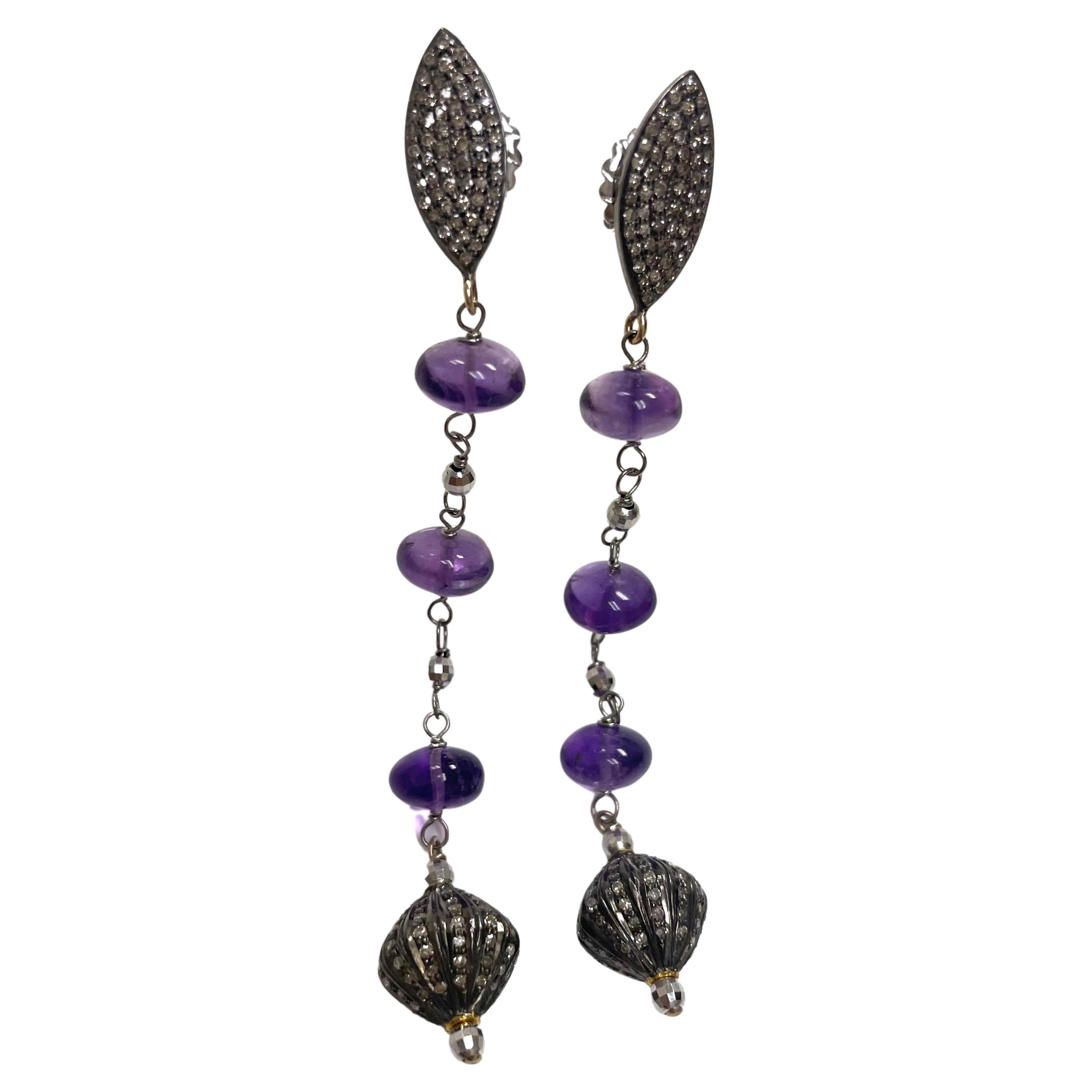 Bead Amethyst with Diamond Paradizia Earrings For Sale