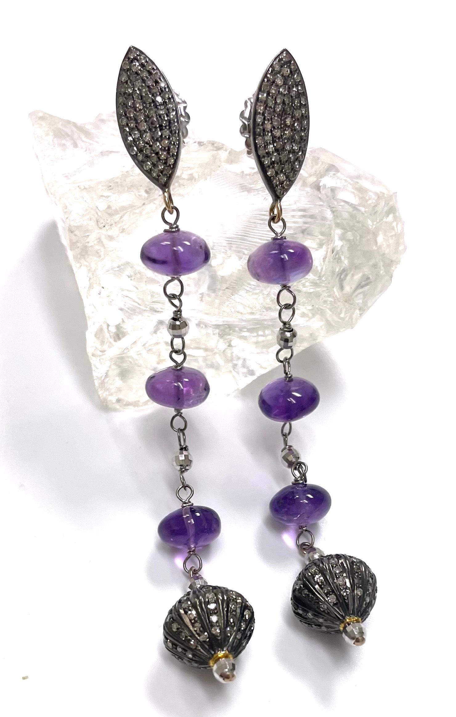 Amethyst with Diamond Paradizia Earrings In New Condition For Sale In Laguna Beach, CA