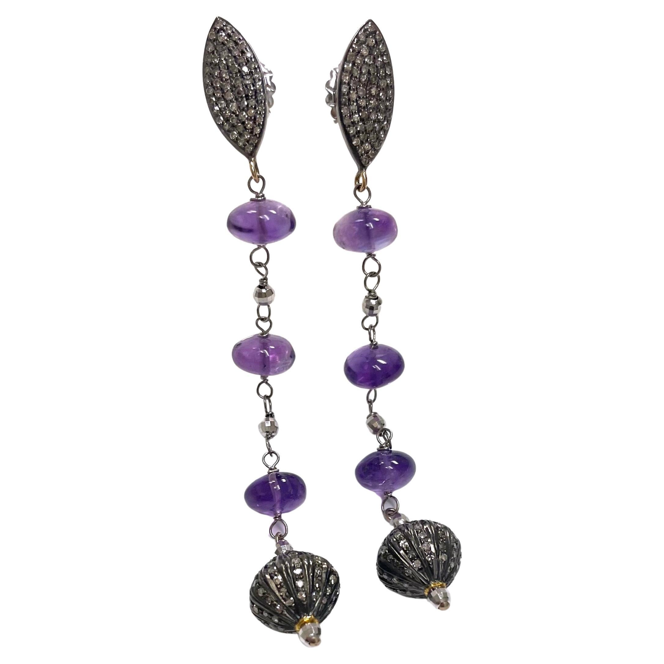 Amethyst with Diamond Paradizia Earrings For Sale 1