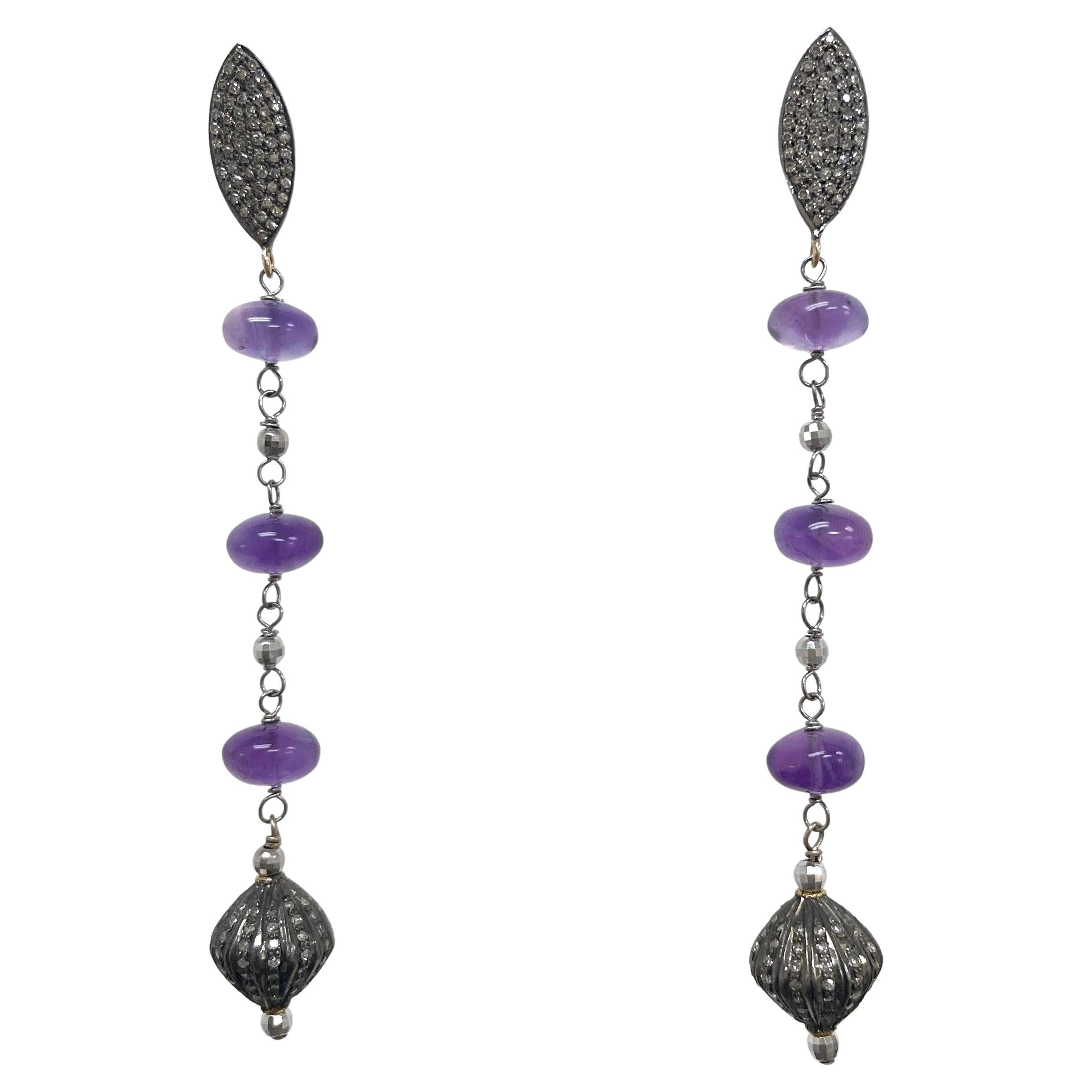 Amethyst with Diamond Paradizia Earrings For Sale 3