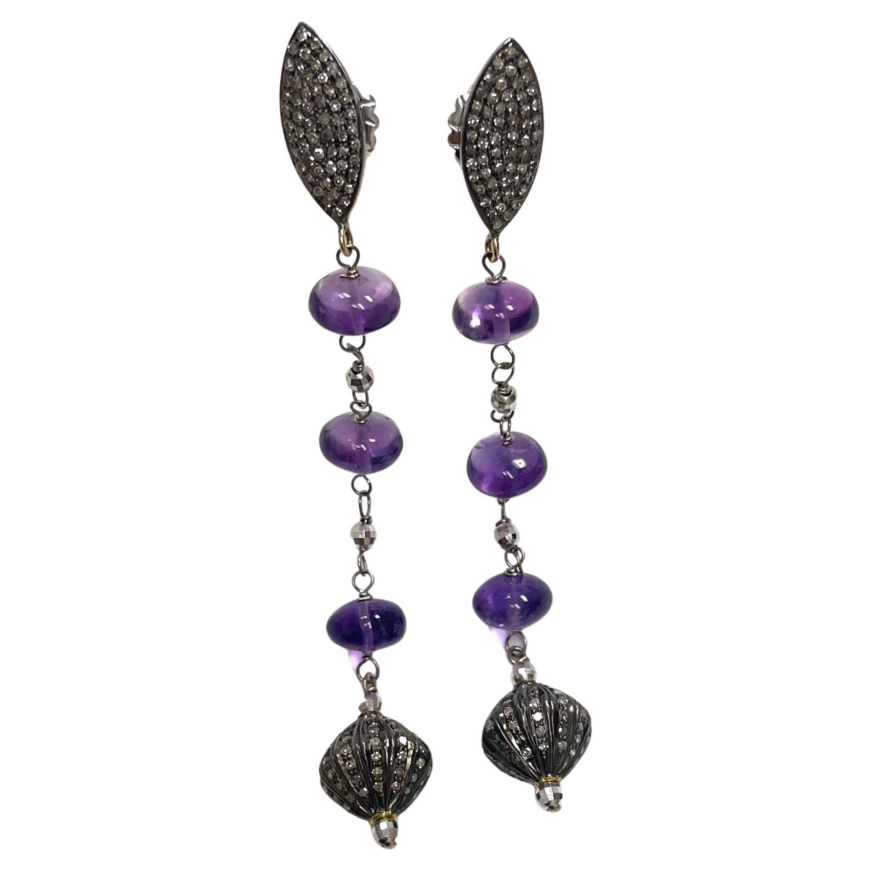 Amethyst with Diamond Paradizia Earrings For Sale