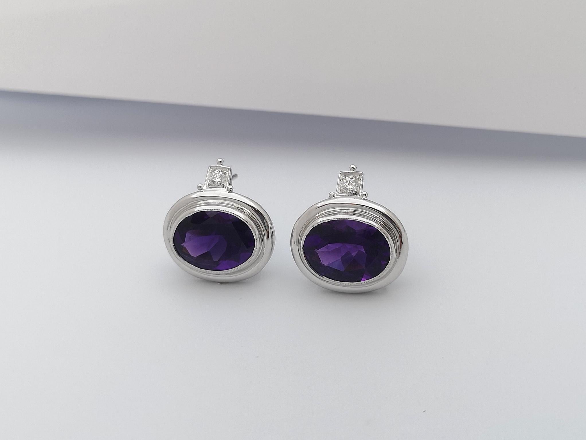 Amethyst with Diamond Earrings Set in 18 Karat White Gold Settings For Sale 5