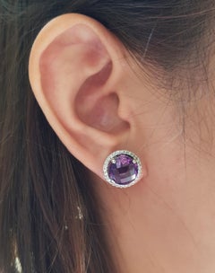 Amethyst with Diamond Earrings Set in 18 Karat White Gold Settings