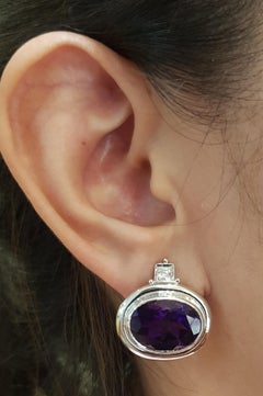 Amethyst with Diamond Earrings Set in 18 Karat White Gold Settings