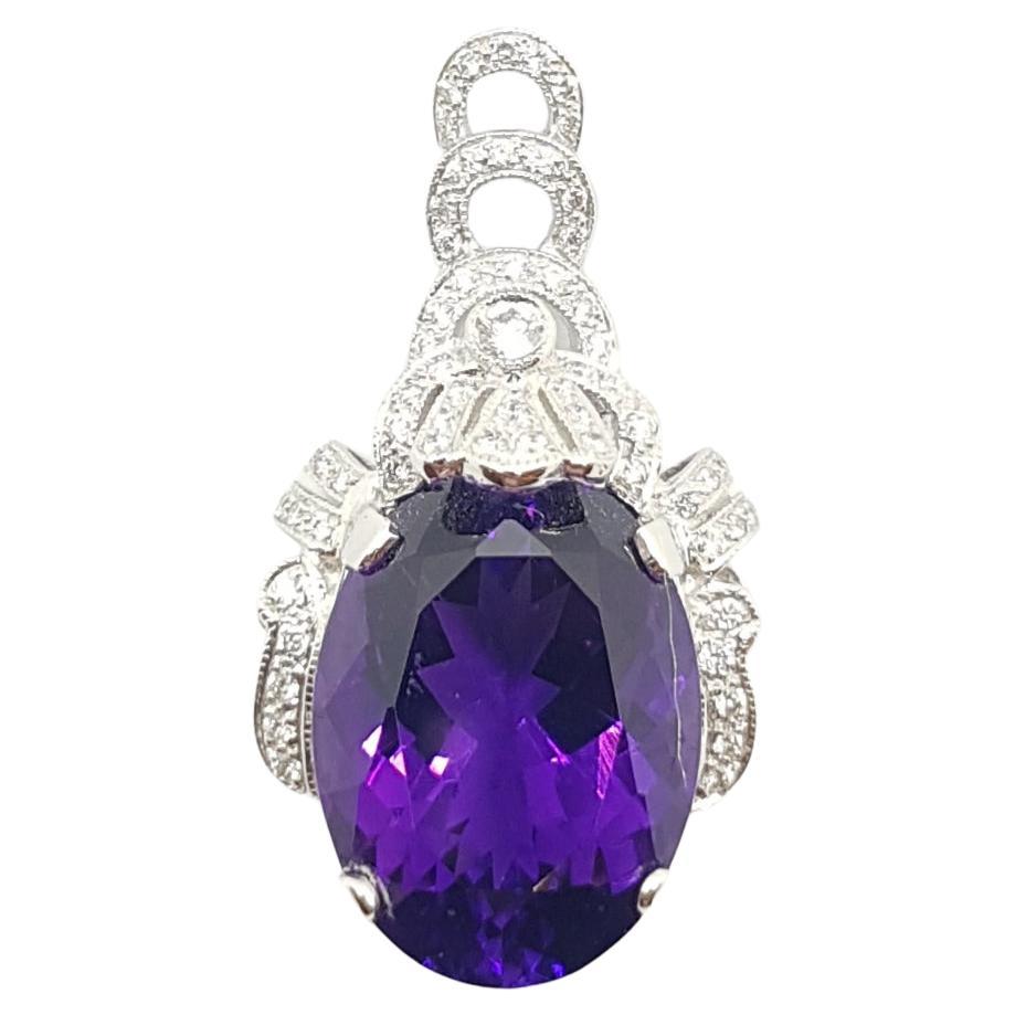 Amethyst with Diamond Pendant Set in 18 Karat White Gold Settings For Sale