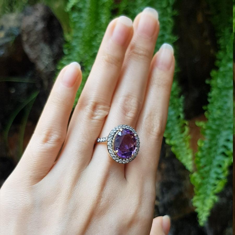 Amethyst 7.50 carats with Diamond 0.83 carat Ring set in 18 Karat Gold Settings 

Width:  1.7 cm 
Length: 1.9 cm
Ring Size: 54
Total Weight: 7.88 grams

