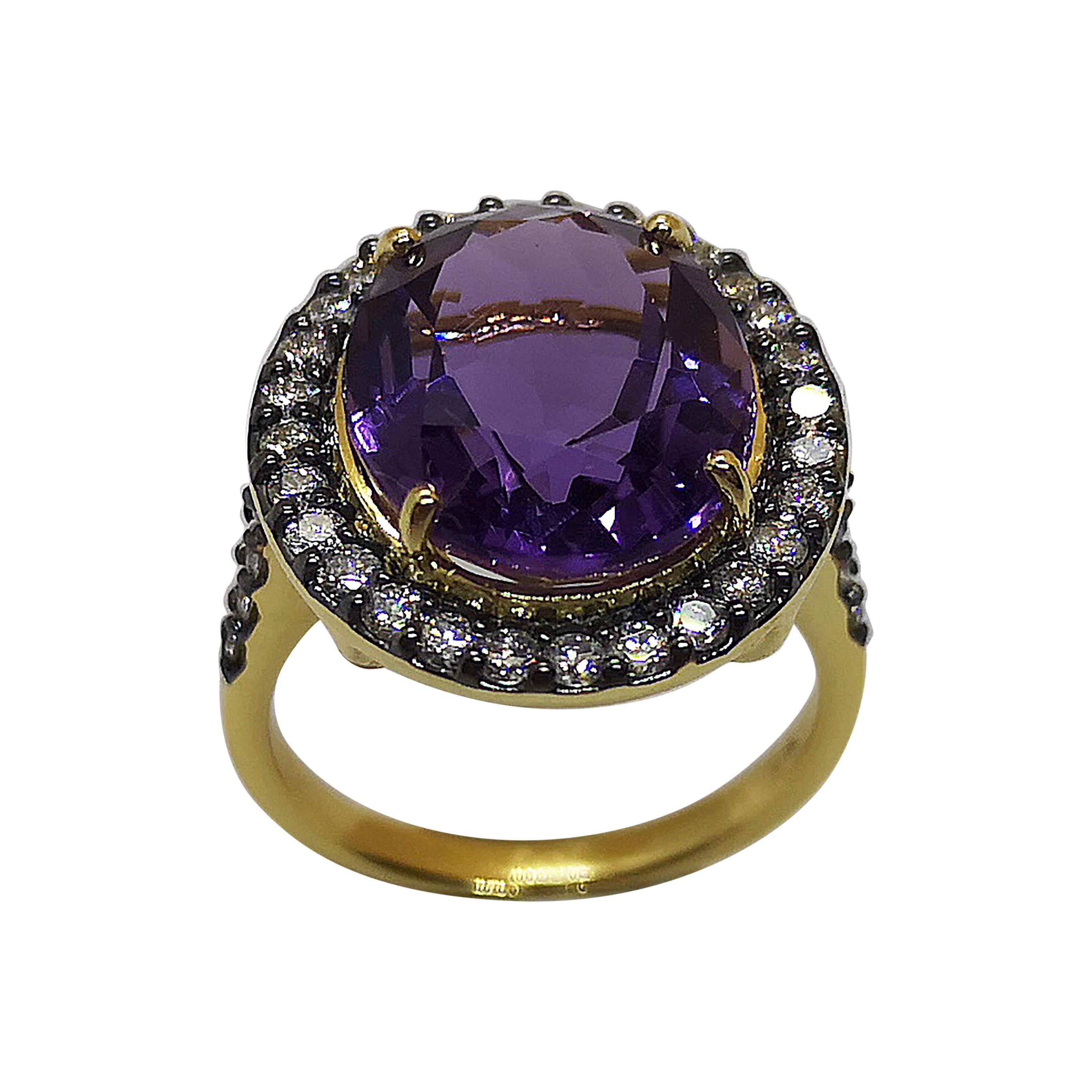 Amethyst with Diamond Ring Set in 18 Karat Gold Settings For Sale