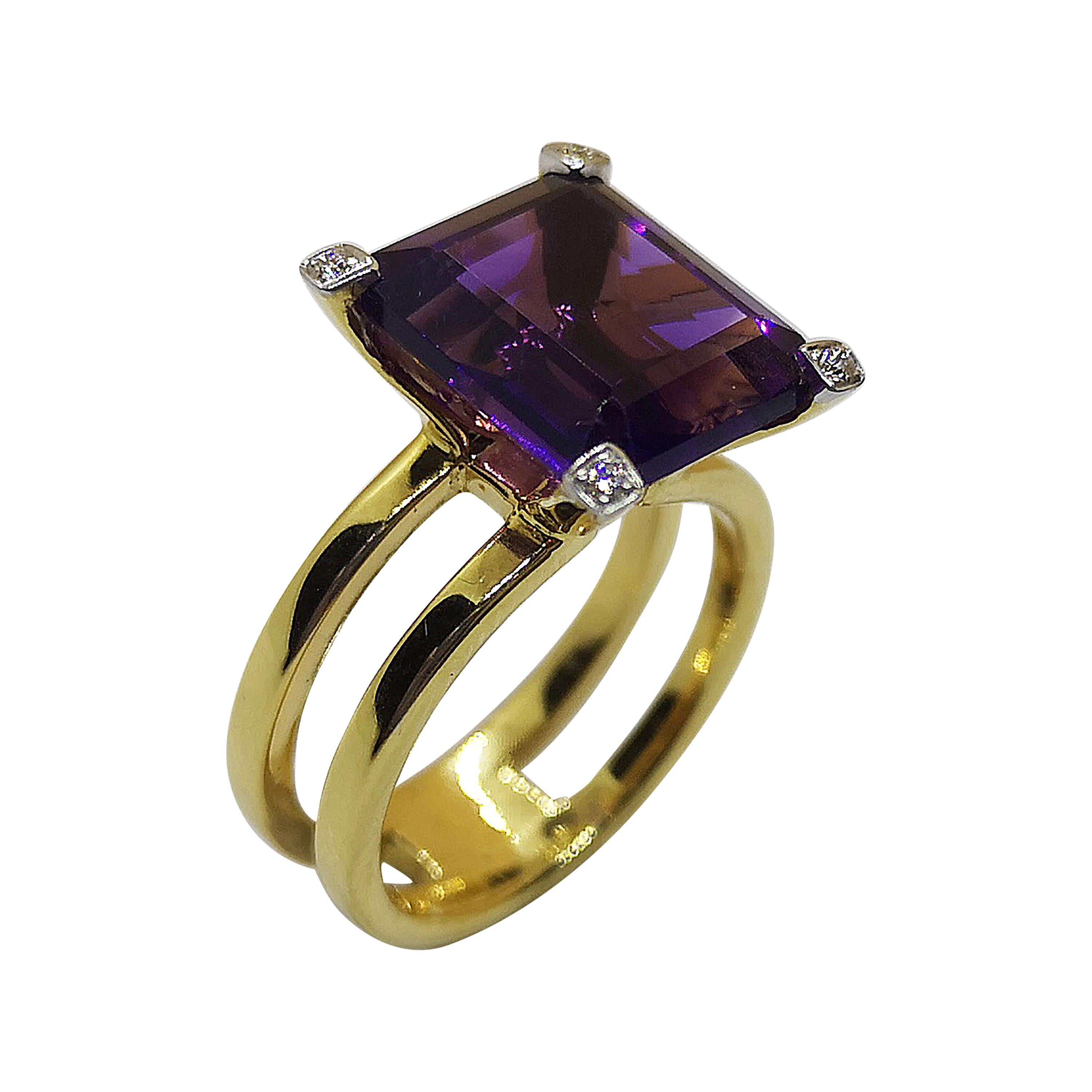 Amethyst with Diamond Ring Set in 18 Karat Gold Settings For Sale