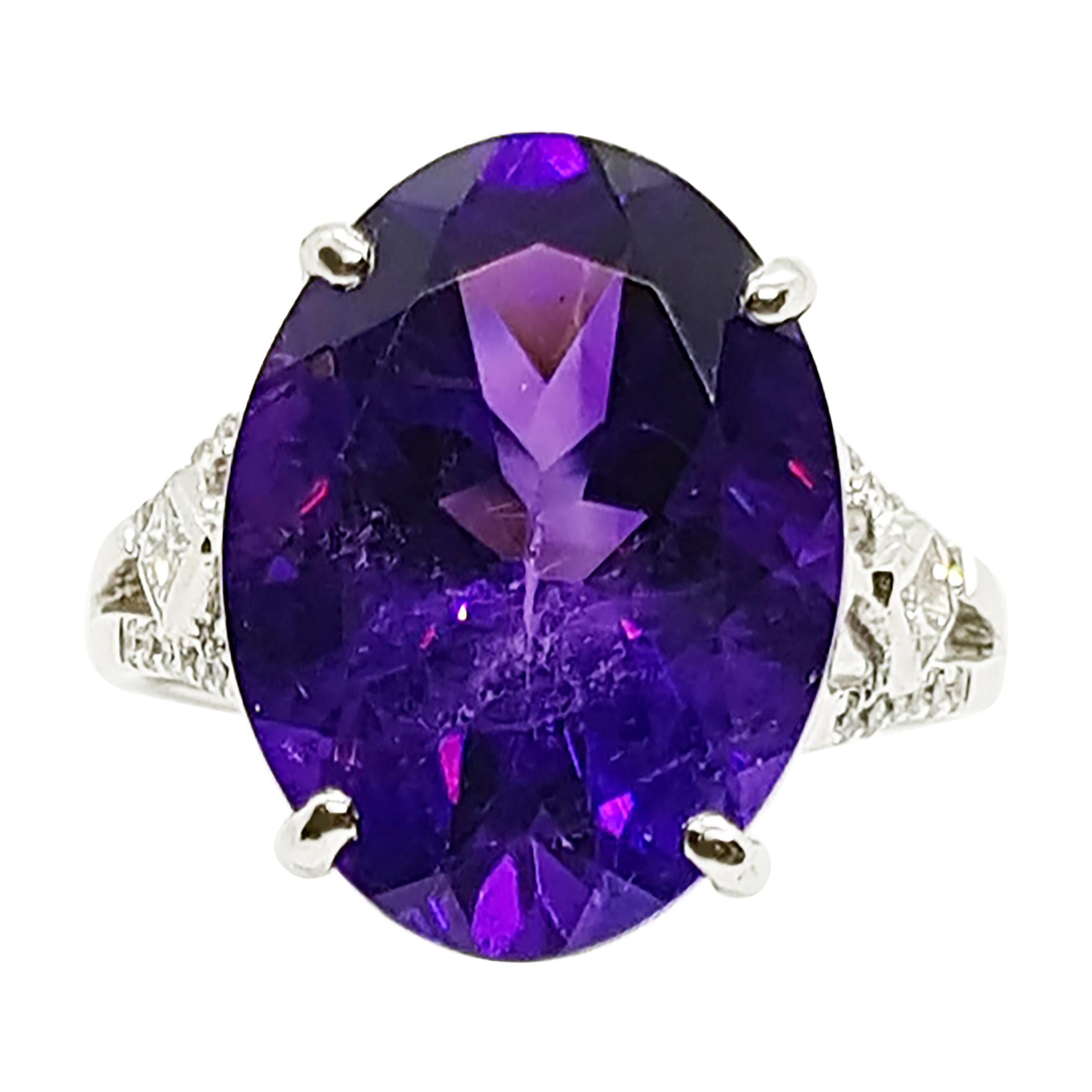 Amethyst with Diamond Ring Set in 18 Karat White Gold Settings For Sale